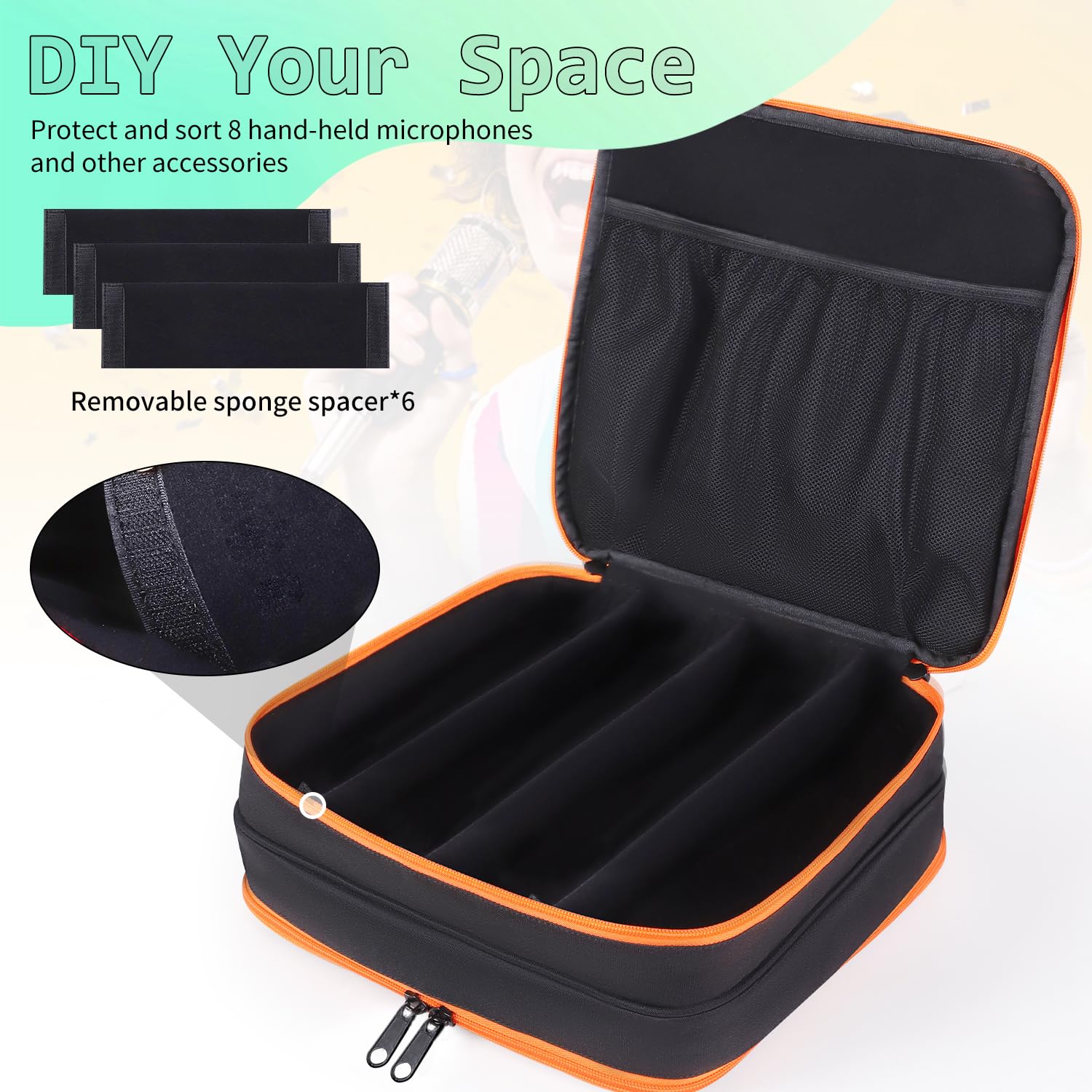 Microphone Case,Wireless Microphone Bag,Portable Storage Case,8 Slots Mic Carrying Box Bags-Travel Adjustable Foam Box,Fits Singing,Karaoke,Party(Bag Only) - Image 2