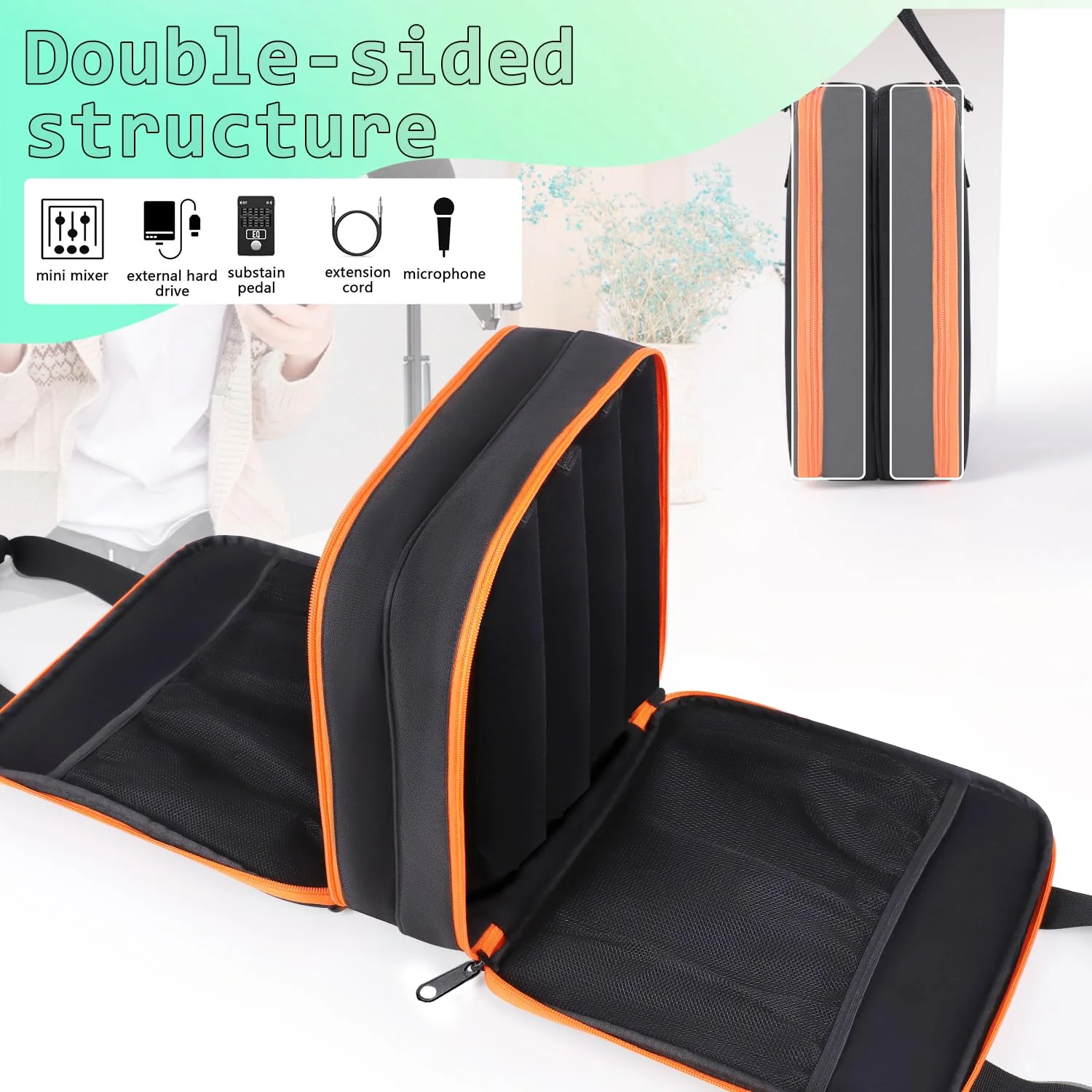 Microphone Case,Wireless Microphone Bag,Portable Storage Case,8 Slots Mic Carrying Box Bags-Travel Adjustable Foam Box,Fits Singing,Karaoke,Party(Bag Only) - Image 5