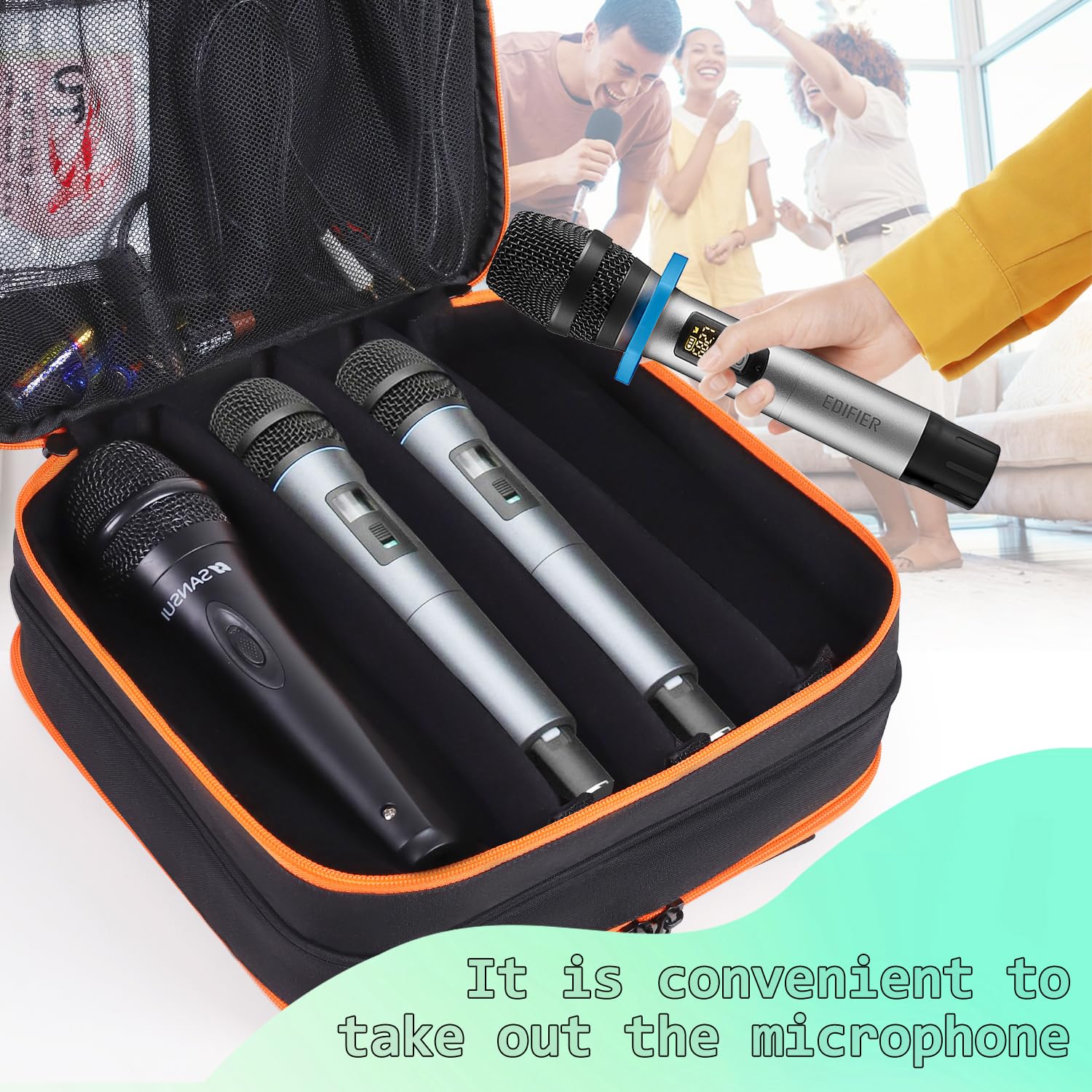 Microphone Case,Wireless Microphone Bag,Portable Storage Case,8 Slots Mic Carrying Box Bags-Travel Adjustable Foam Box,Fits Singing,Karaoke,Party(Bag Only) - Image 6
