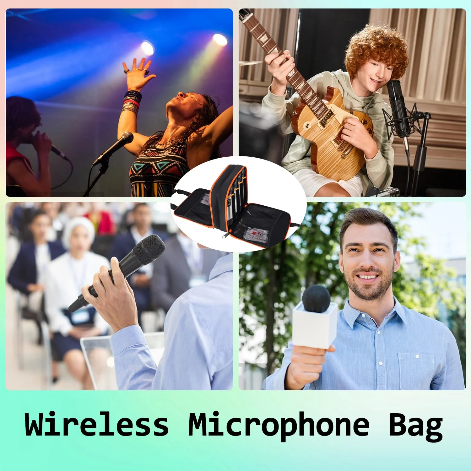 Microphone Case,Wireless Microphone Bag,Portable Storage Case,8 Slots Mic Carrying Box Bags-Travel Adjustable Foam Box,Fits Singing,Karaoke,Party(Bag Only) - Image 7