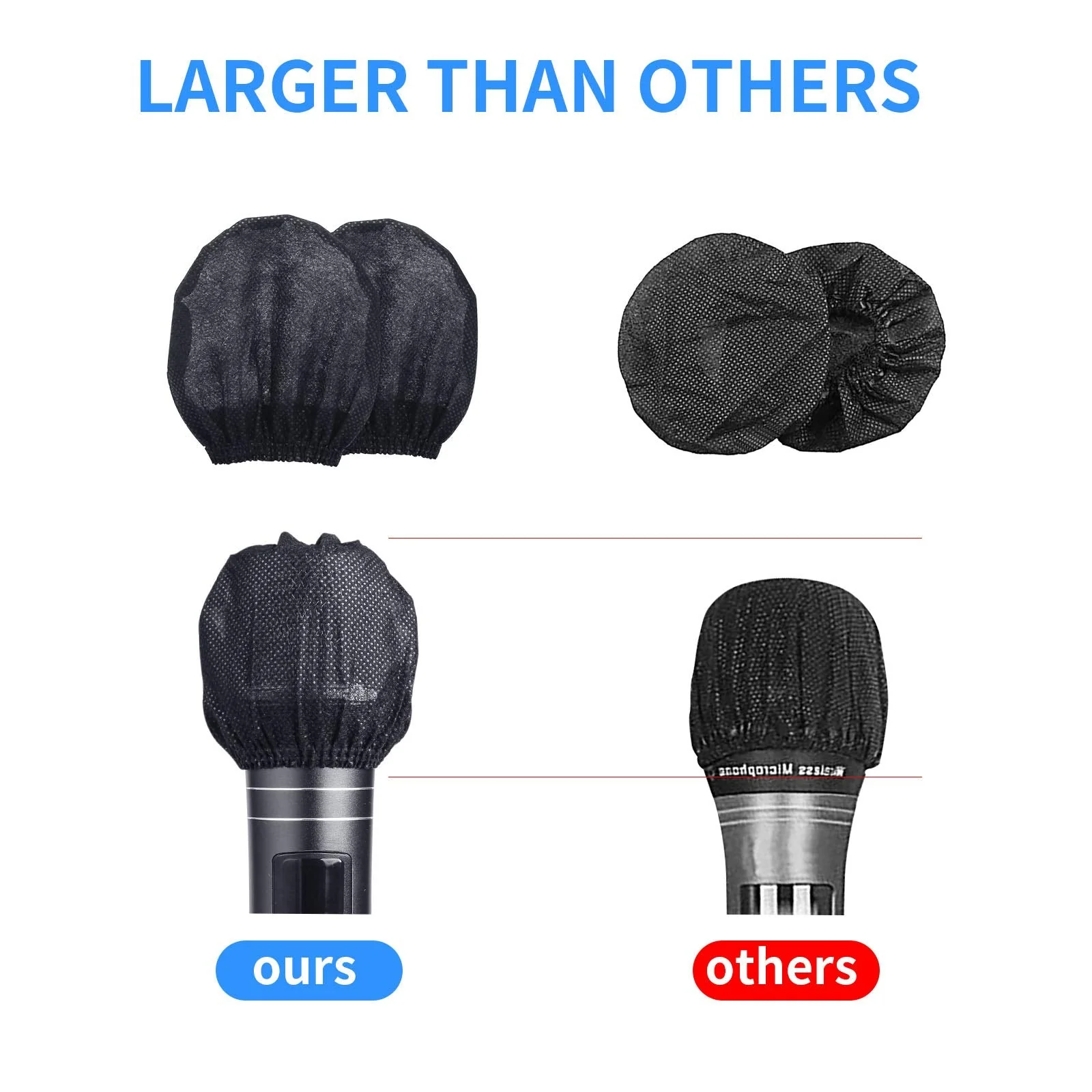 Microphone Cover 400pcs (200 pairs) Microphone Covers Disposable Individually Wrapped Mic Cover For Sanitary Mic Covers Disposable For Mic Microphone Windscreen & Pop Filters Black (400 pack-Black) 400 pack-Black - Image 2