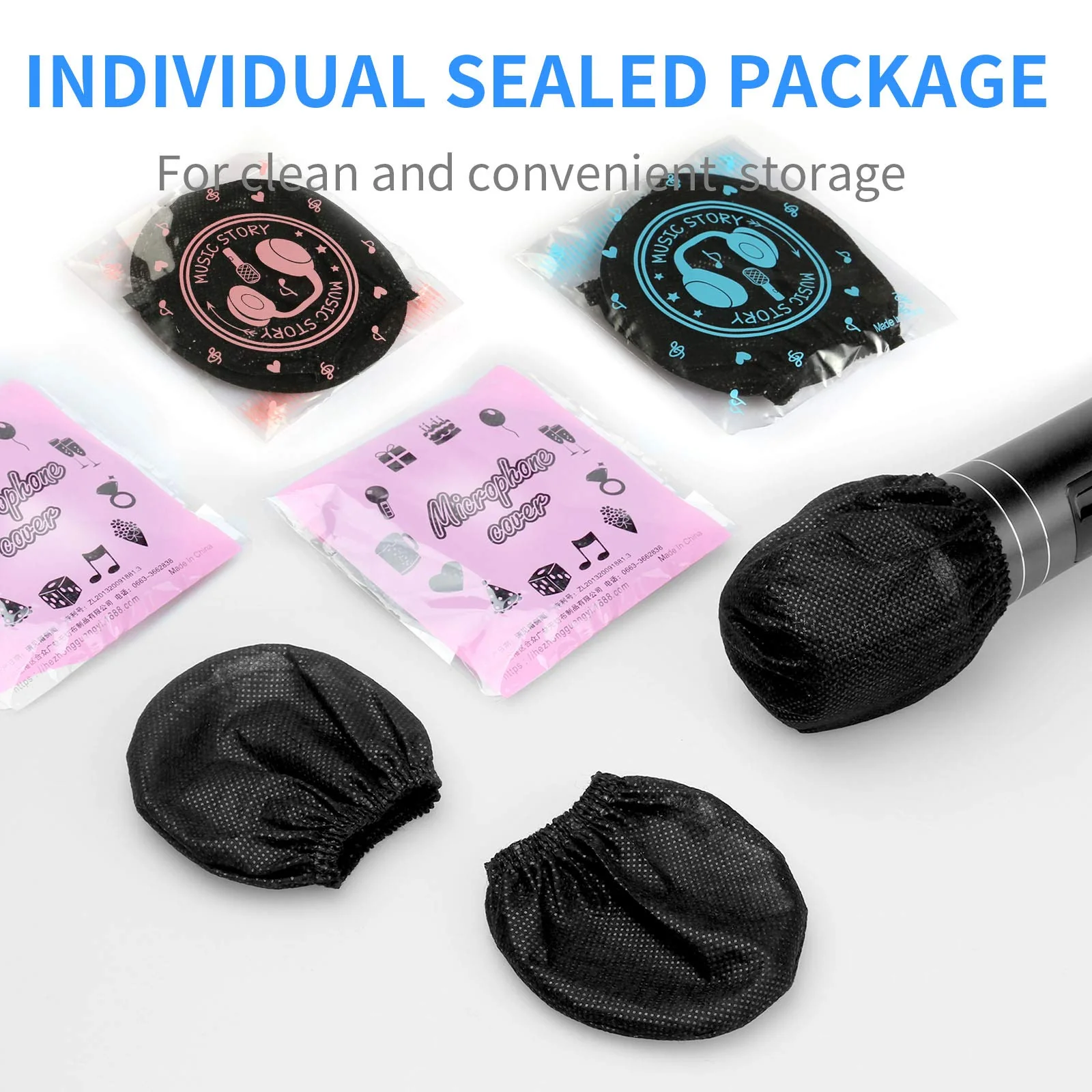 Microphone Cover 400pcs (200 pairs) Microphone Covers Disposable Individually Wrapped Mic Cover For Sanitary Mic Covers Disposable For Mic Microphone Windscreen & Pop Filters Black (400 pack-Black) 400 pack-Black - Image 3