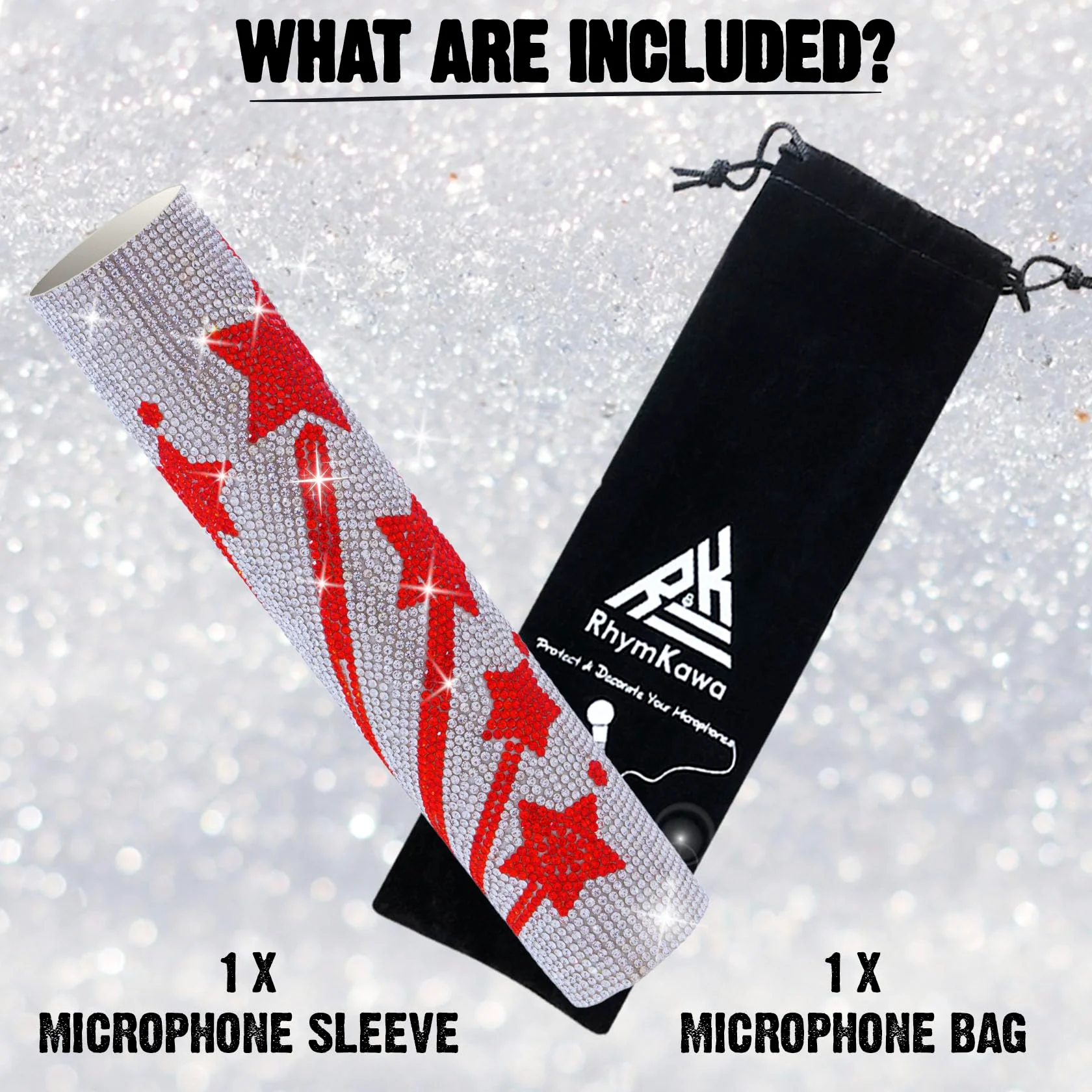 Microphone Cover for Wireless Mic SLX2 BLX2 SM58 Beta58 and Universal Transmitter Sparkle on Wedding Party Tours & TV Shows, Red Star Silver (Mic NOT Included) - Image 6