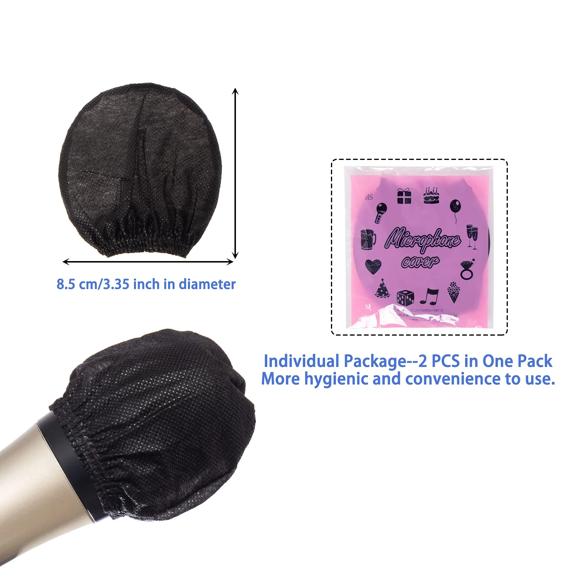 Microphone Cover Pop Filter 400 PCS, Disposable Mic Cover with Individual Packing, Microphone Protector Suit for Most Handheld Microphones, Non-Woven, Black 400 PCS-Black - Image 2