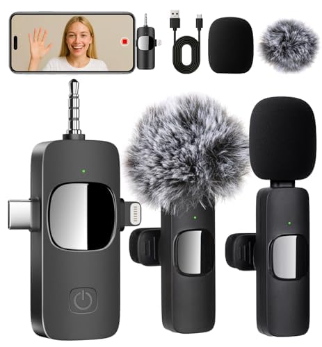 Microphone for iPhone 3 in 1 Mini Microphone Wireless Lavalier Microphones USB C Lapel Mic Clip on Mic for iPhone, iPad, Android, Camera for Video Recording, Vlog, YouTube, TikTok