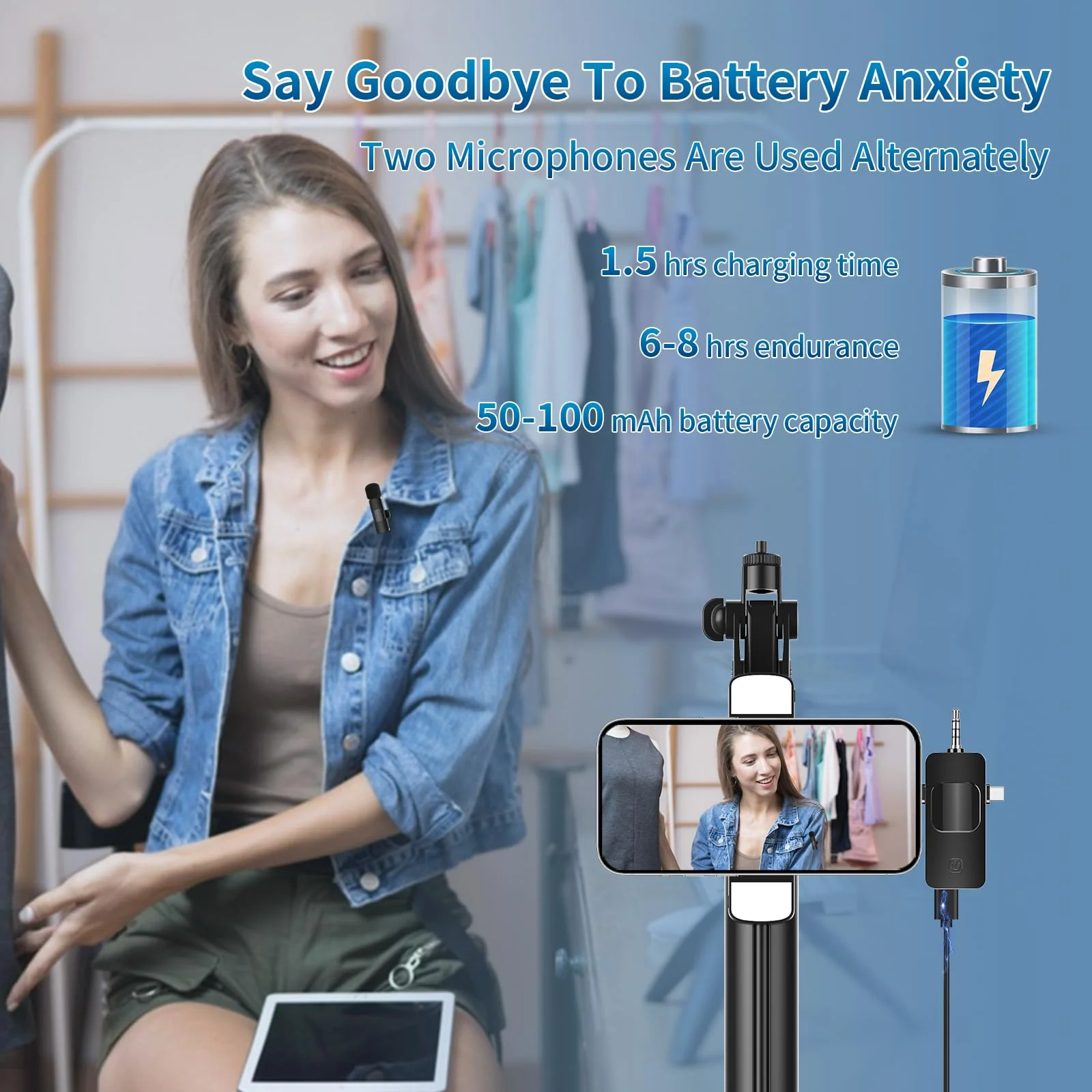 Microphone for iPhone 3 in 1 Mini Microphone Wireless Lavalier Microphones USB C Lapel Mic Clip on Mic for iPhone, iPad, Android, Camera for Video Recording, Vlog, YouTube, TikTok - Image 3