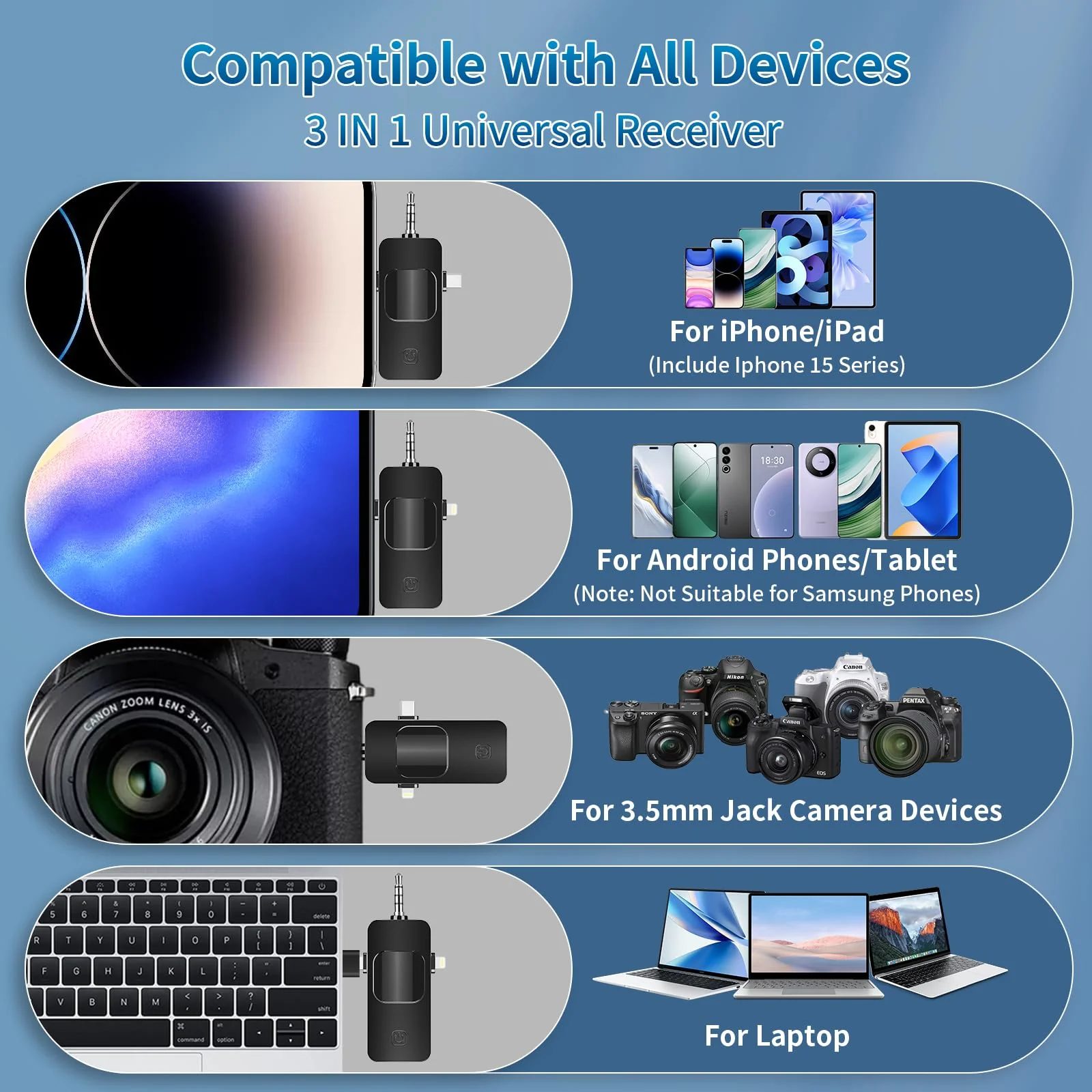 Microphone for iPhone 3 in 1 Mini Microphone Wireless Lavalier Microphones USB C Lapel Mic Clip on Mic for iPhone, iPad, Android, Camera for Video Recording, Vlog, YouTube, TikTok - Image 6