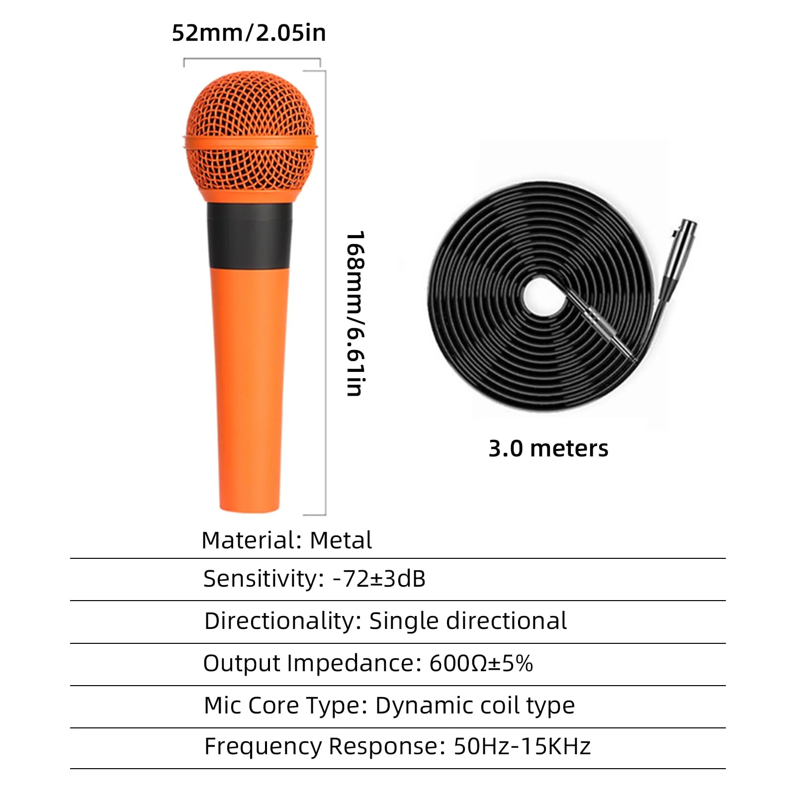 Microphone For Singing, Metal Karaoke Microphone, Dynamic Microphone, Handheld Wired Microphone, Connect With Any 6.5mm Or 3.5mm Microphone Interface Audio Equipment (Orange) Orange - Image 2
