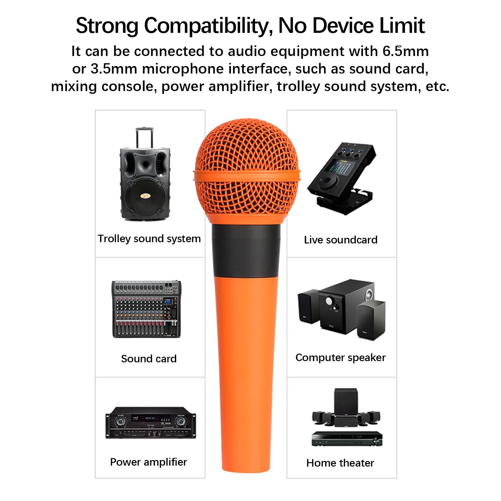Microphone For Singing, Metal Karaoke Microphone, Dynamic Microphone, Handheld Wired Microphone, Connect With Any 6.5mm Or 3.5mm Microphone Interface Audio Equipment (Orange) Orange - Image 3