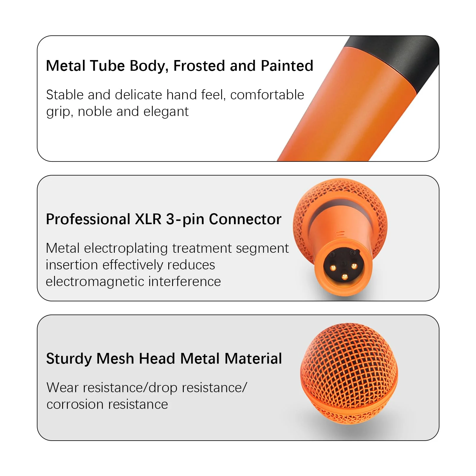 Microphone For Singing, Metal Karaoke Microphone, Dynamic Microphone, Handheld Wired Microphone, Connect With Any 6.5mm Or 3.5mm Microphone Interface Audio Equipment (Orange) Orange - Image 4