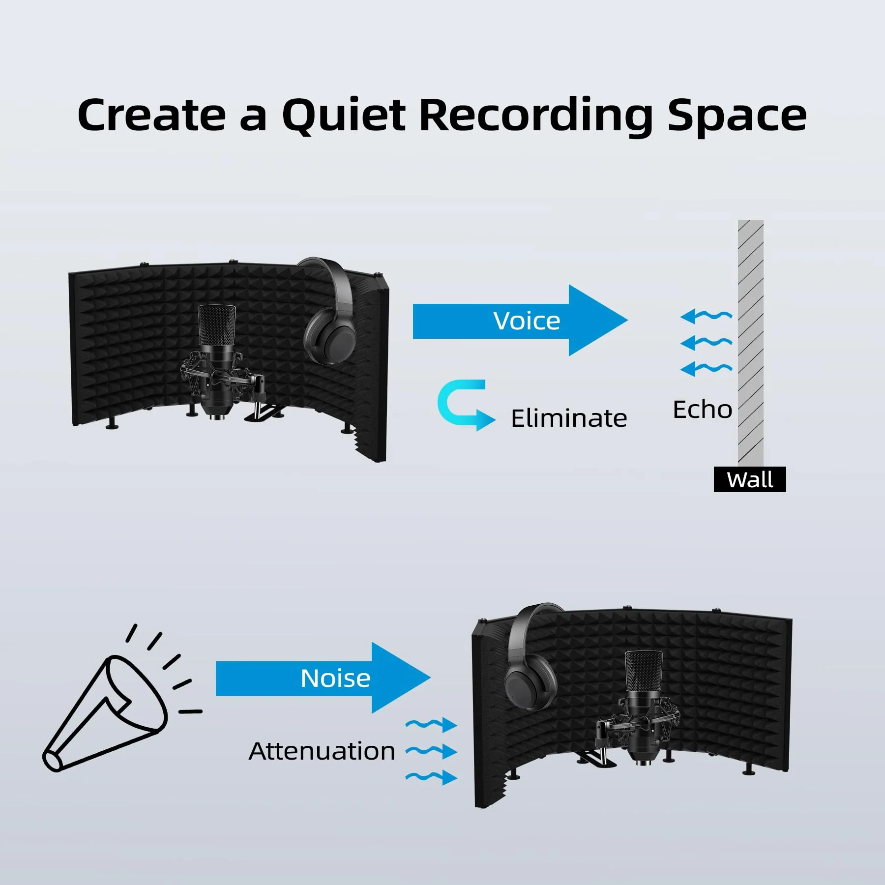 Microphone Isolation Shield – Foldable & Adjustable Soundproof Panel for Recording, Podcasting, Vocal Booth, Studio & Home Use (Five sides without stand) Five sides without stand - Image 3