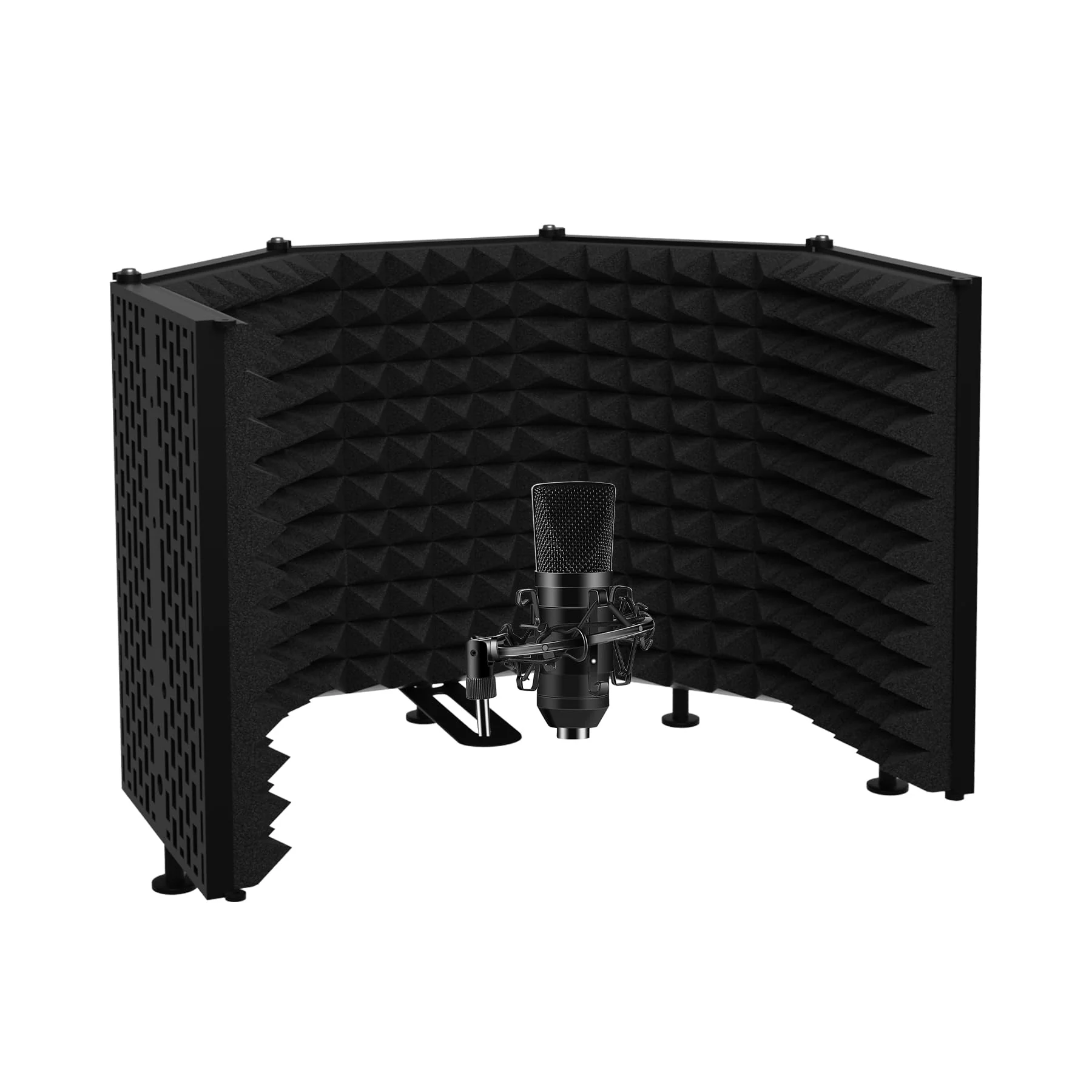 Microphone Isolation Shield – Foldable & Adjustable Soundproof Panel for Recording, Podcasting, Vocal Booth, Studio & Home Use (Five sides without stand) Five sides without stand - Image 5