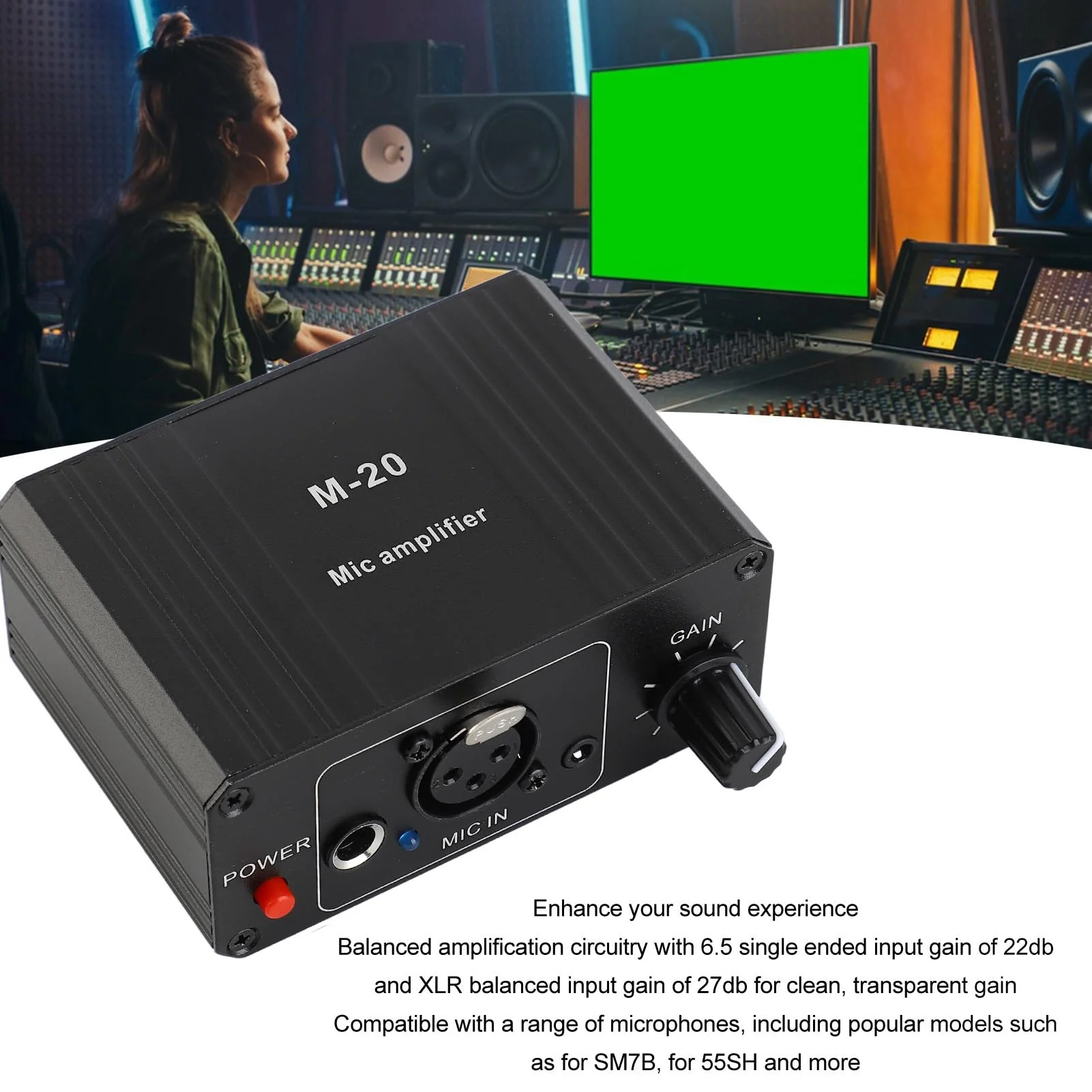 Microphone Preamp, 48V Power High Gain Electronic Audio Stereo Phonograph Preamplifier, with XLR Output, for Dynamic Condenser Microphones Booster - Image 3