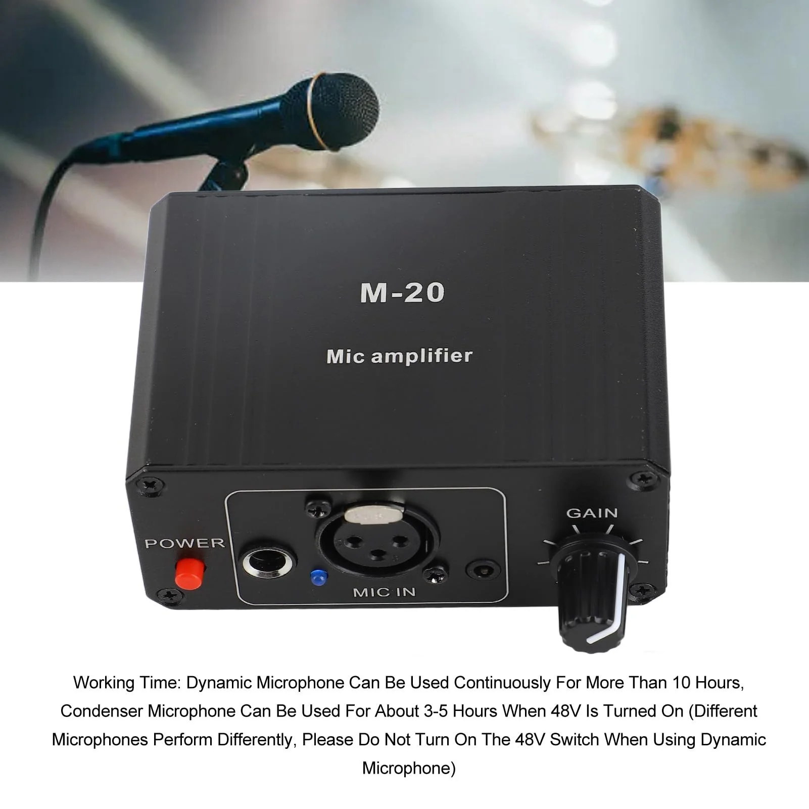 Microphone Preamp, 48V Power High Gain Electronic Audio Stereo Phonograph Preamplifier, with XLR Output, for Dynamic Condenser Microphones Booster - Image 6