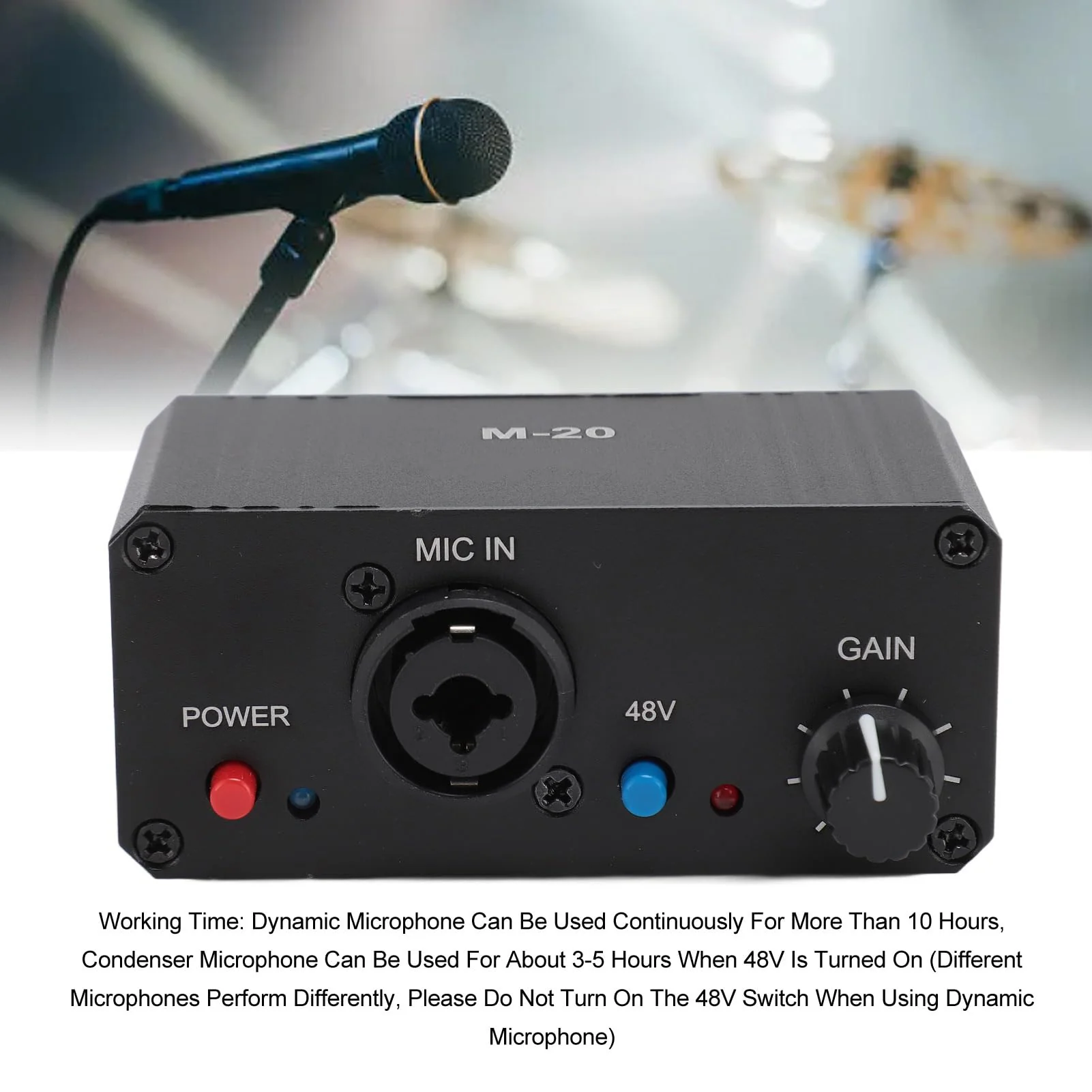 Microphone Preamp, 48V Power Mic Preamplifier XLR Output Microphone Preamp Booster, Mini Microphone Preamp for Dynamic and Condenser Mic - Image 4