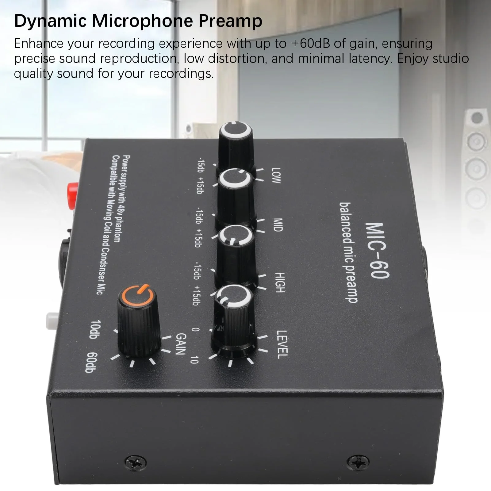 Microphone Preamp Mic Gain Booster 3 Input with 48V Power, XLR Balanced, 3.5mm/6.35mm Output, for Dynamic and Condenser Mic (with 3.5mm Sound Cable) With 3.5mm Sound Cable - Image 4