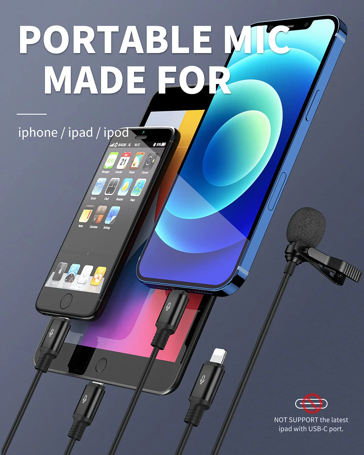 Microphone Professional for iPhone Lavalier Lapel Omnidirectional Condenser Mic Phone Audio Video Recording Easy Clip-on Lavalier Mic for YouTube, Interview, Conference for iPhone/iPad/iPod (6.6ft) - Image 3
