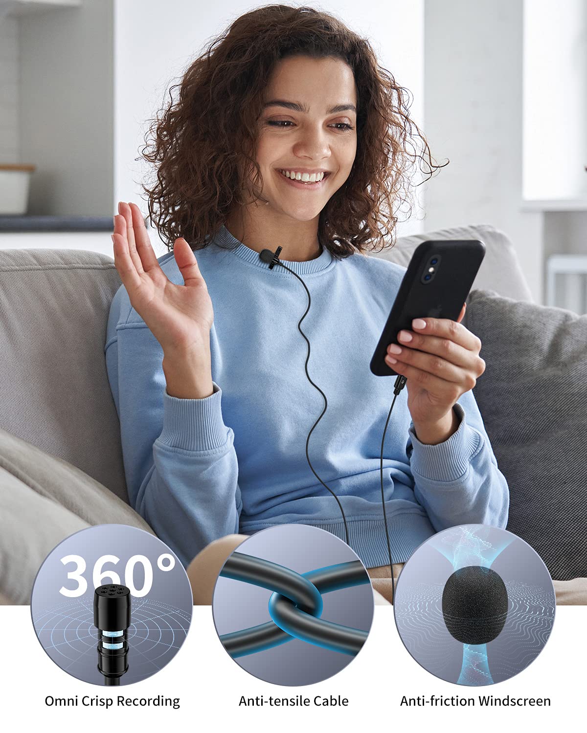 Microphone Professional for iPhone Lavalier Lapel Omnidirectional Condenser Mic Phone Audio Video Recording Easy Clip-on Lavalier Mic for YouTube, Interview, Conference for iPhone/iPad/iPod (6.6ft) - Image 7