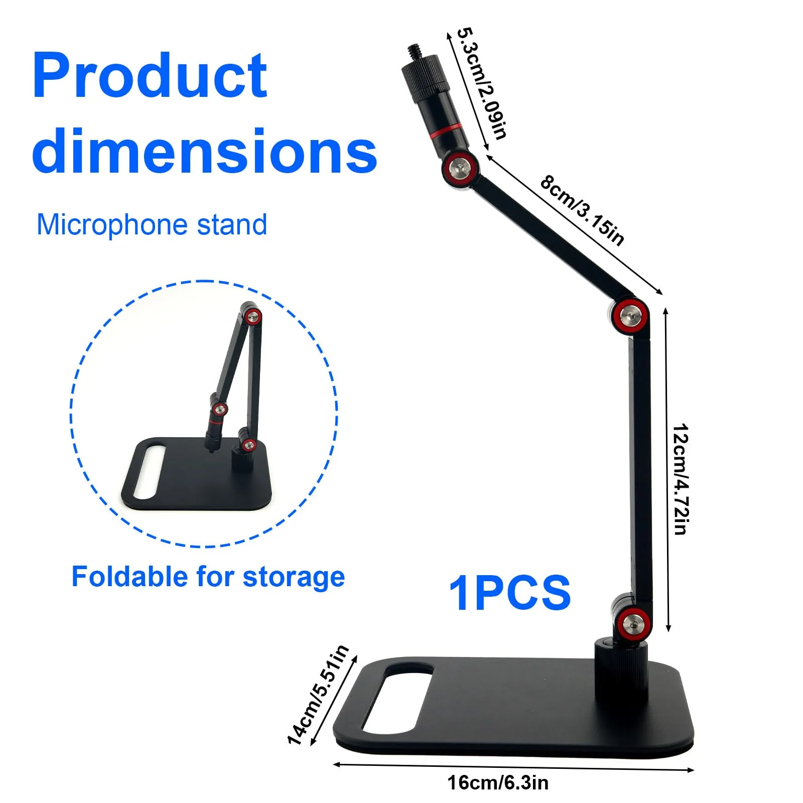 Microphone Stand Desk, Max Load 3.3lb Adjustable Desktop Mic Arm Stand with Thread Adapters for Podcast Streaming Gaming Studio Table Mount Accessories - Image 2