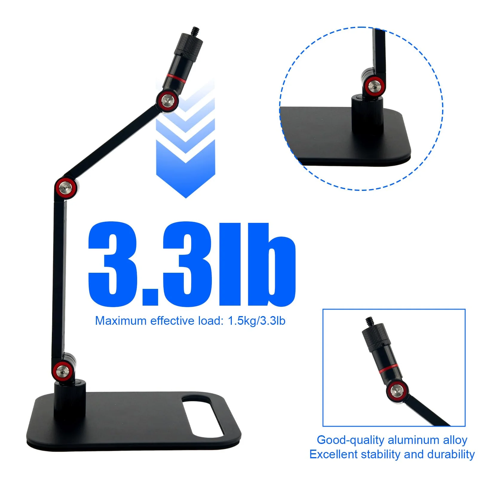 Microphone Stand Desk, Max Load 3.3lb Adjustable Desktop Mic Arm Stand with Thread Adapters for Podcast Streaming Gaming Studio Table Mount Accessories - Image 3