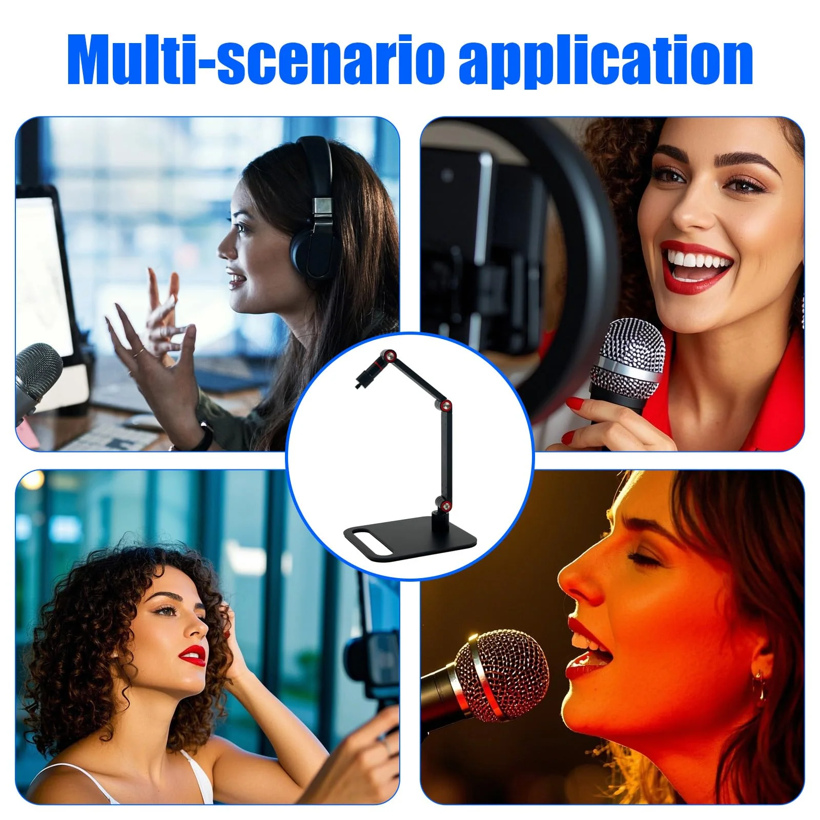Microphone Stand Desk, Max Load 3.3lb Adjustable Desktop Mic Arm Stand with Thread Adapters for Podcast Streaming Gaming Studio Table Mount Accessories - Image 6