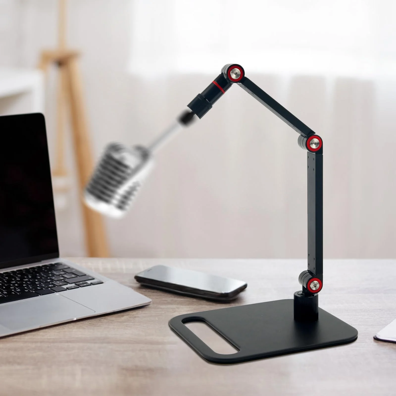 Microphone Stand Desk, Max Load 3.3lb Adjustable Desktop Mic Arm Stand with Thread Adapters for Podcast Streaming Gaming Studio Table Mount Accessories - Image 7