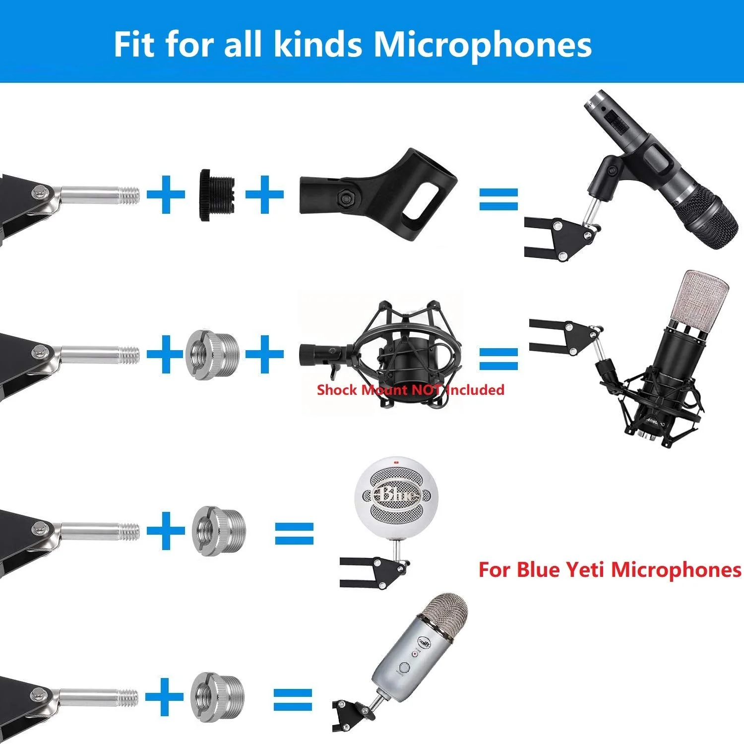 Microphone Wall Mount, Suspension Mic Stand Clip for Blue Yeti Snowball,Radio Broadcasting, Voice-Over Sound, Stages,TV Stations,Youtube - Image 5
