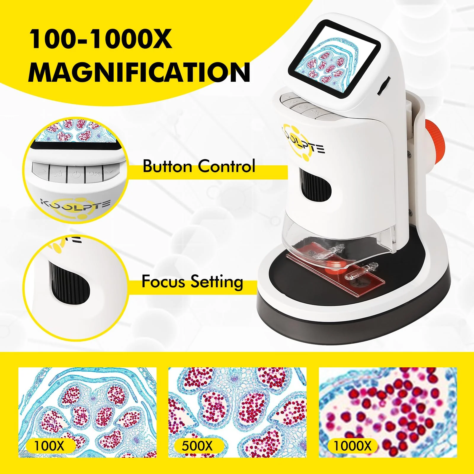 Microscope, 2''LCD Screen Microscopes for Kids,100-1000X Pocket Kids Microscope, Mini Microscope Science Kits for Kids, Handheld Miniscope for Kids 8-12 Birthday School Edu Gifts,White - Image 2