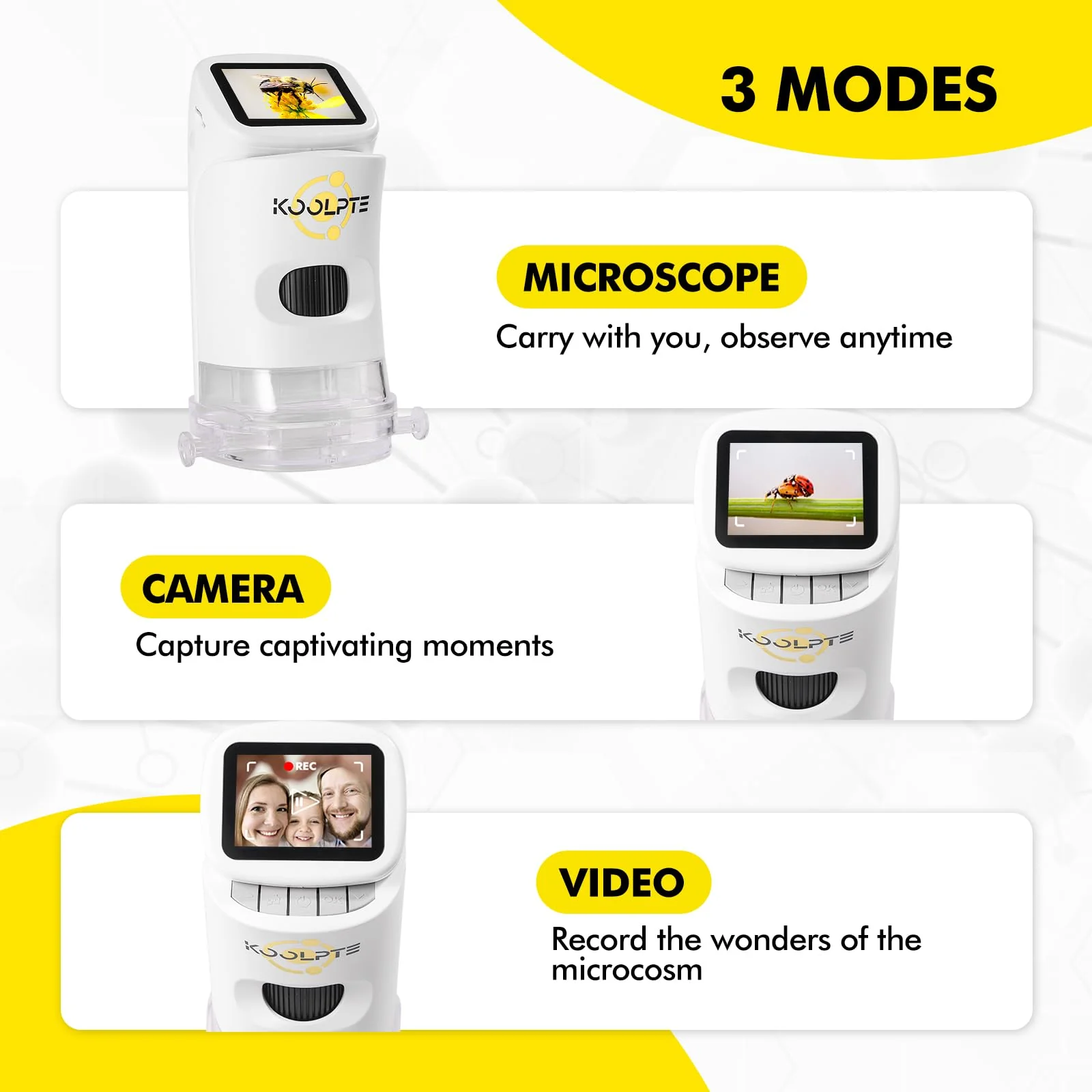 Microscope, 2''LCD Screen Microscopes for Kids,100-1000X Pocket Kids Microscope, Mini Microscope Science Kits for Kids, Handheld Miniscope for Kids 8-12 Birthday School Edu Gifts,White - Image 3
