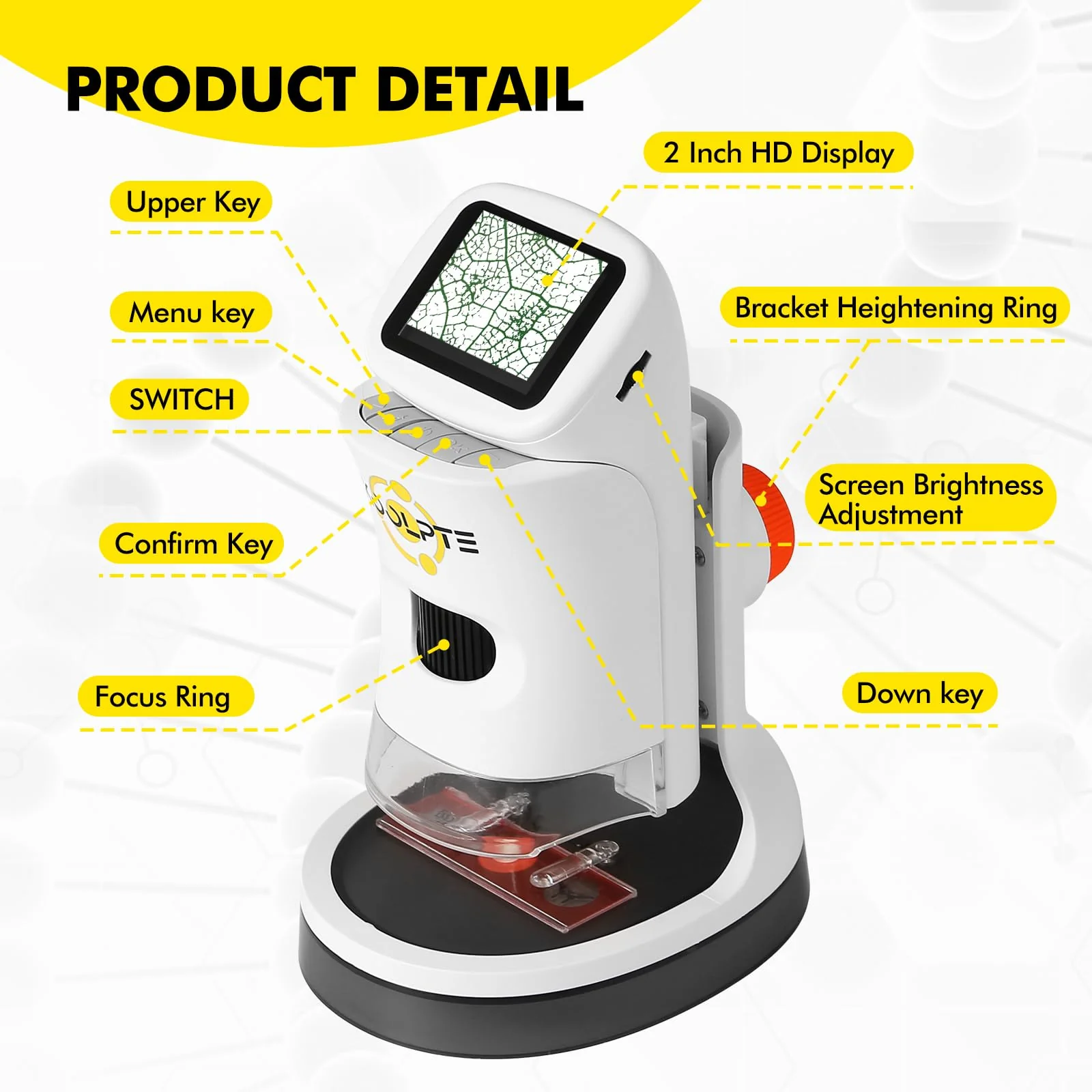 Microscope, 2''LCD Screen Microscopes for Kids,100-1000X Pocket Kids Microscope, Mini Microscope Science Kits for Kids, Handheld Miniscope for Kids 8-12 Birthday School Edu Gifts,White - Image 7