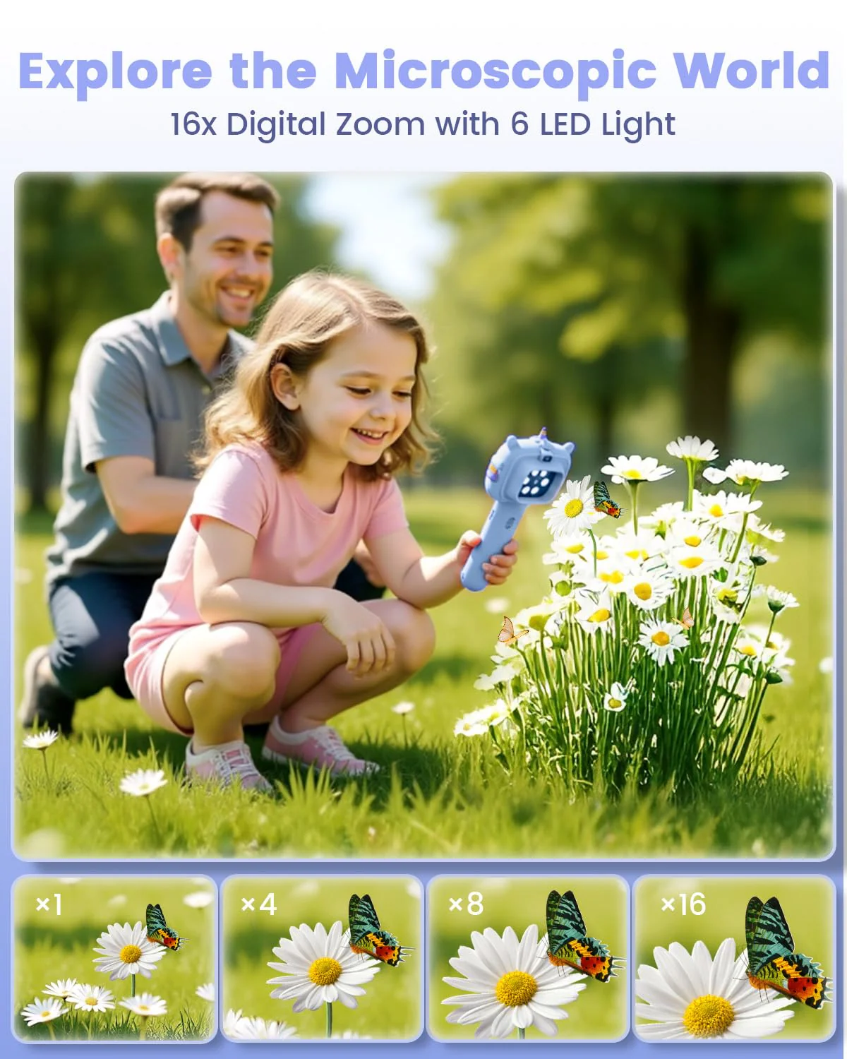 Microscope Camera for Kids Gifts Toys- Handheld Pocket Microscopes with 2.4" Screen and Autofocus - Mini Digital Educational Science Kit for Christmas Birthday for Age 3-5 5-7 8-12 Girls Boys (Blue) Blue - Image 3