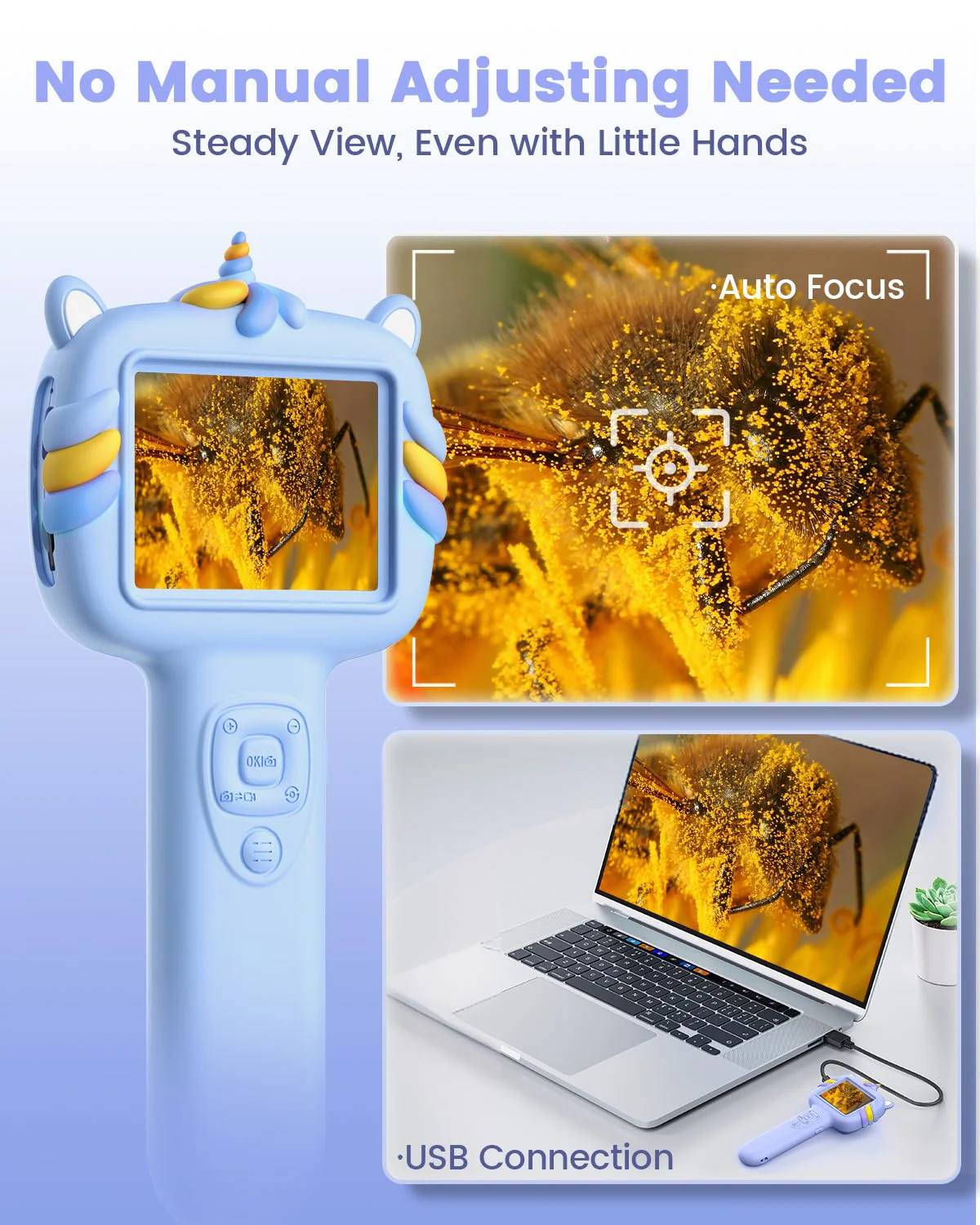 Microscope Camera for Kids Gifts Toys- Handheld Pocket Microscopes with 2.4" Screen and Autofocus - Mini Digital Educational Science Kit for Christmas Birthday for Age 3-5 5-7 8-12 Girls Boys (Blue) Blue - Image 5