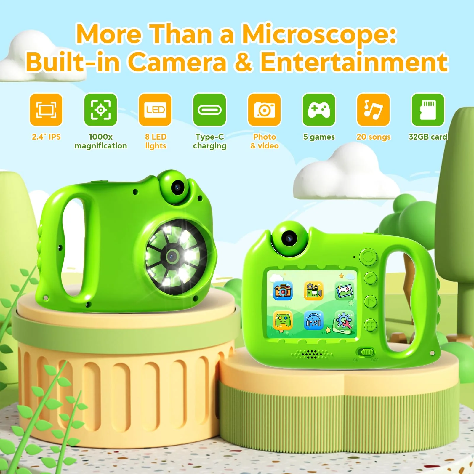 Microscope for Kids, 1000X Handheld Digital Microscope with 2.4" IPS Screen, USB-C Rechargeable, Photos & Videos, Built-in Games & Songs, 32GB Card, Kids Microscope Gift for Boys Girls Ages 5-12 - Image 4