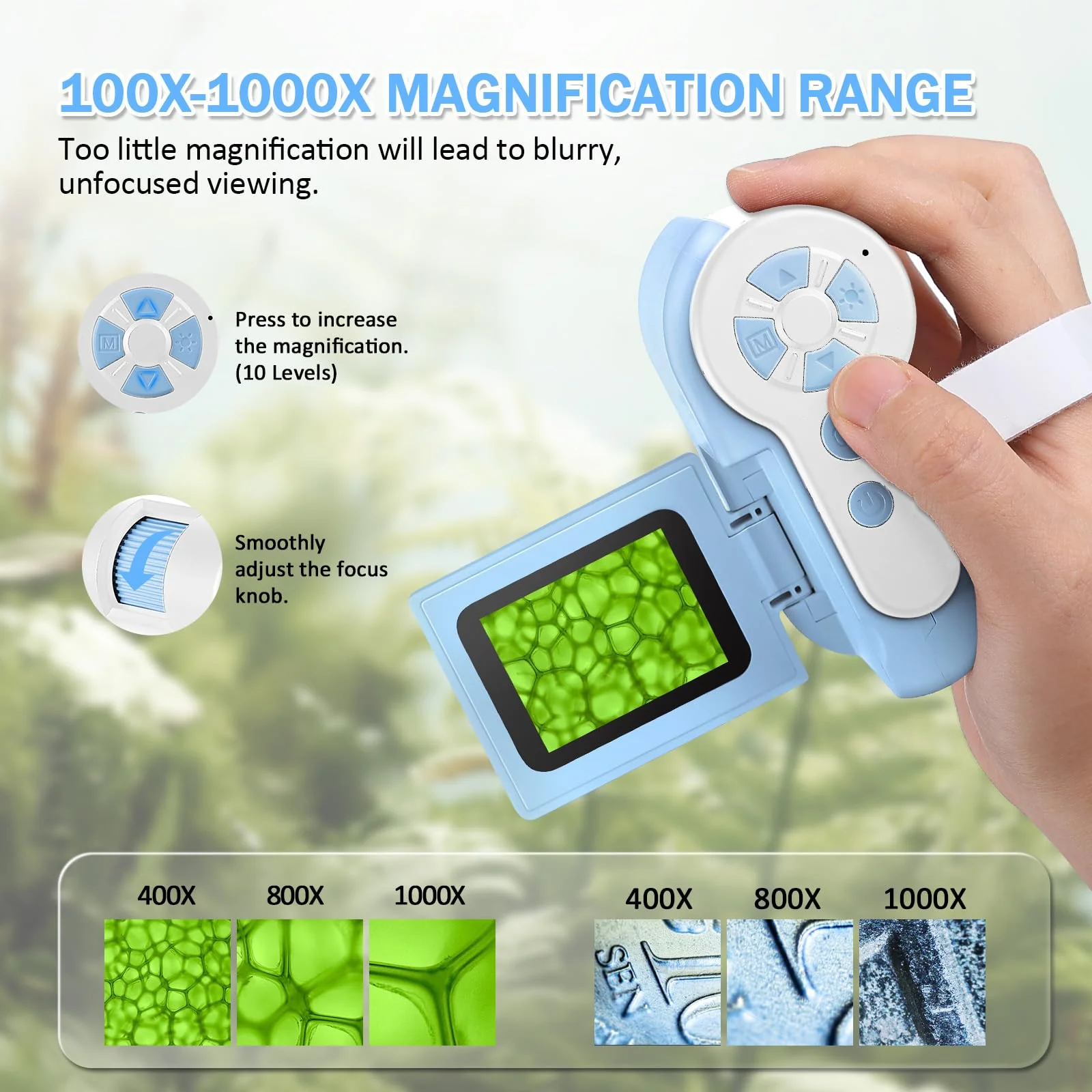 Microscope for Kids, 1000X Handheld Kids Microscope with 6 Adjustable LED Lights, Valentines Day Gifts for Kids School Ages 8-13, 32G SD Card Included-Blue Blue - Image 3