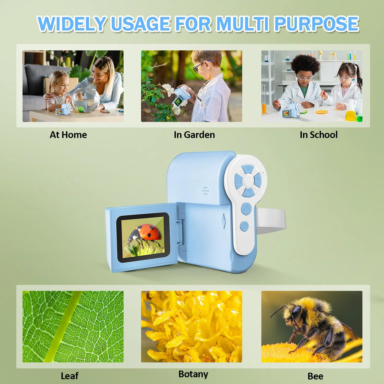 Microscope for Kids, 1000X Handheld Kids Microscope with 6 Adjustable LED Lights, Valentines Day Gifts for Kids School Ages 8-13, 32G SD Card Included-Blue Blue - Image 5
