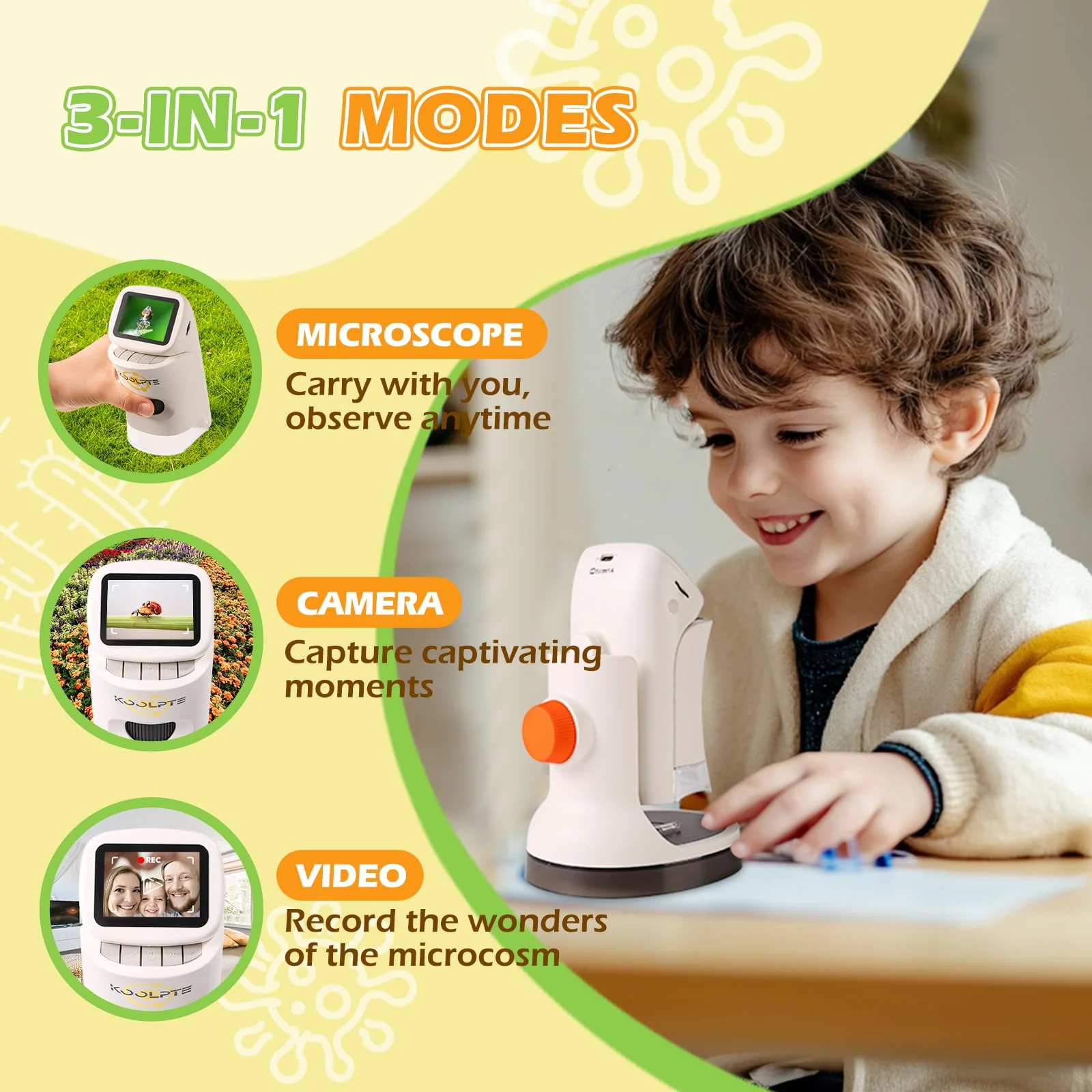 Microscope for Kids, 1000X HD Pocket Kids Microscope, 2.1'' LCD Screen Mini Micrscope for Kids 8-12, Science Mini Scope Toy Kits, Handheld Miniscope Educational Gifts for Kids, 32 GB TF Card Included Warm White - Image 2
