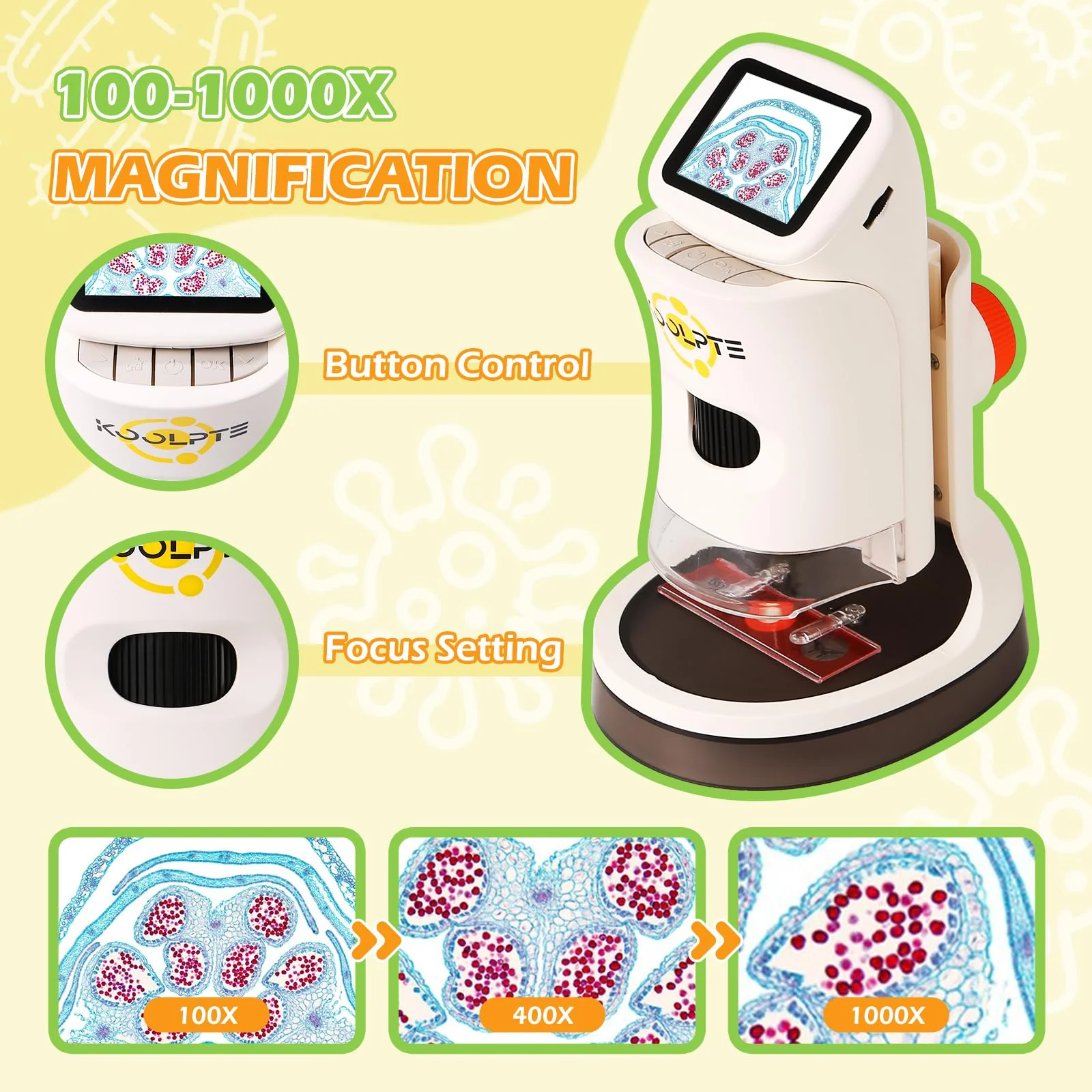 Microscope for Kids, 1000X HD Pocket Kids Microscope, 2.1'' LCD Screen Mini Micrscope for Kids 8-12, Science Mini Scope Toy Kits, Handheld Miniscope Educational Gifts for Kids, 32 GB TF Card Included Warm White - Image 3