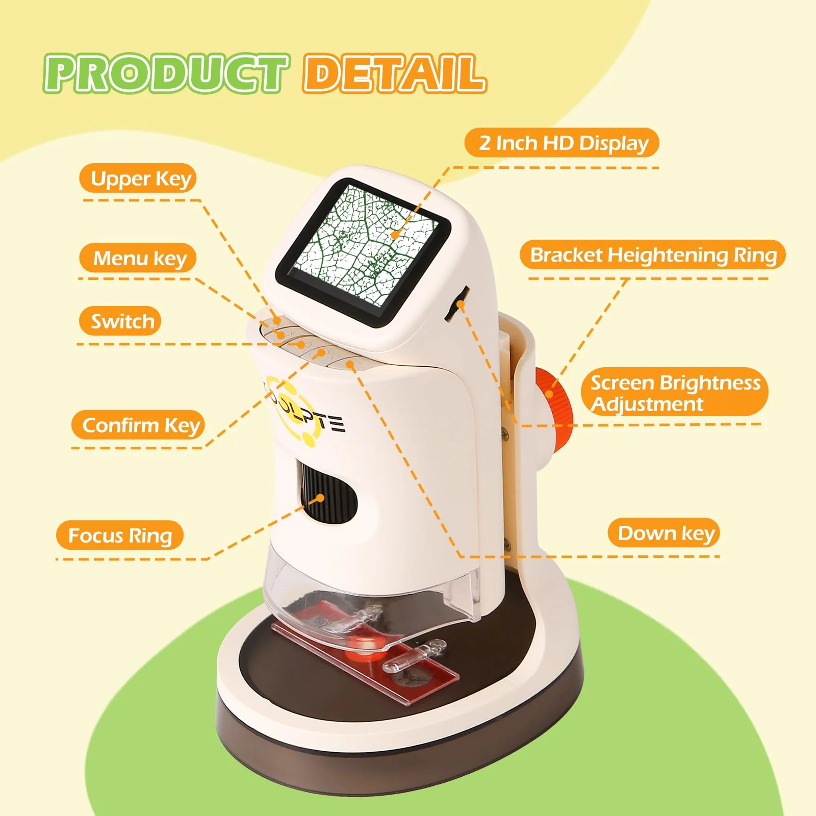 Microscope for Kids, 1000X HD Pocket Kids Microscope, 2.1'' LCD Screen Mini Micrscope for Kids 8-12, Science Mini Scope Toy Kits, Handheld Miniscope Educational Gifts for Kids, 32 GB TF Card Included Warm White - Image 8