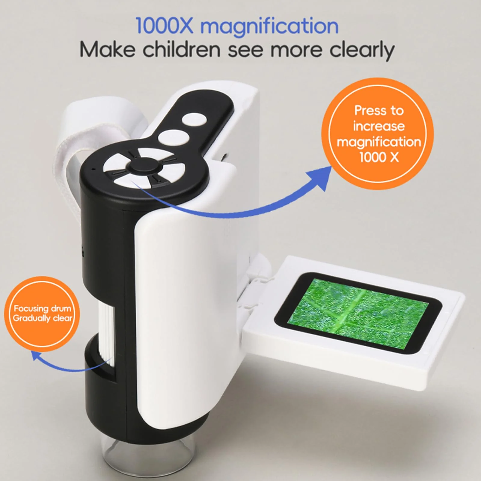Microscope for Kids - 1000X Portable Kids Microscope Handheld Microscope | Telescope and Microscope with 32GB SD Card | Photo and Video Mini Microscope | Science Kits for Kids Over 3 Years Old White - Image 6