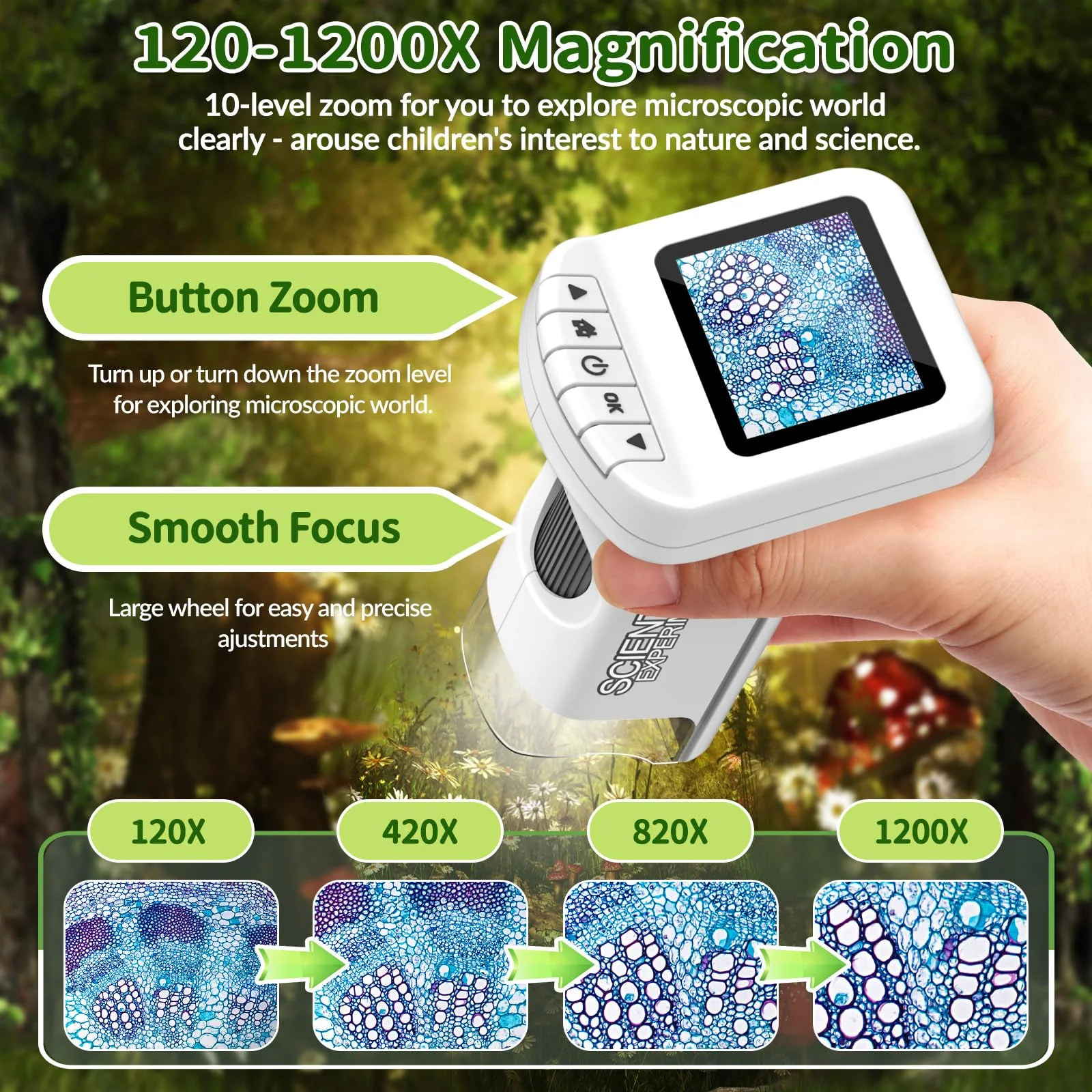 Microscope for Kids, 1200X Kids Microscope Pocket Portable Microscopes with Photo and Video Function, Mini Handheld Digital 2" Screen Rechargeable Student Edu Science Microscopes for Kids 6-7 8-12 - Image 2