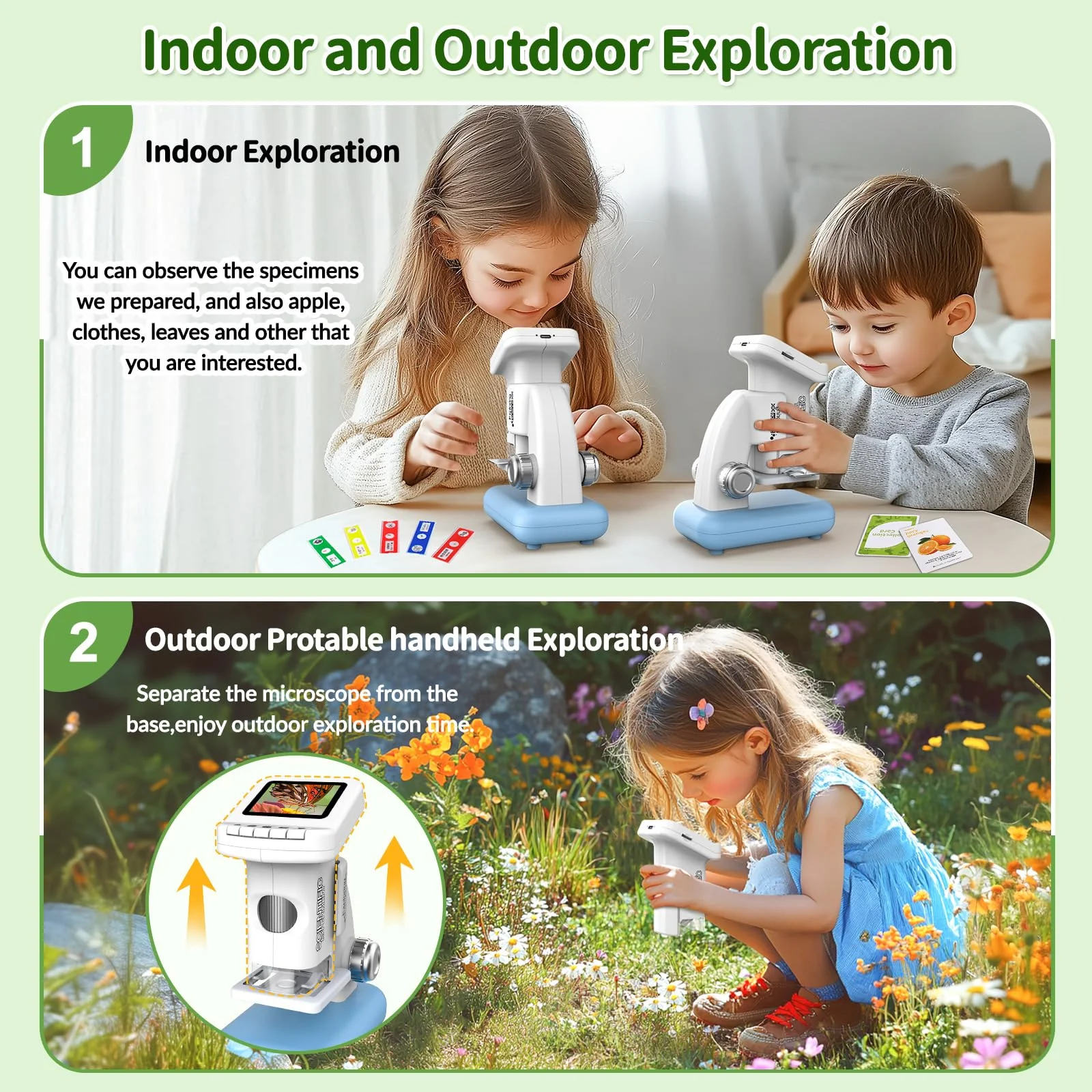 Microscope for Kids, 1200X Kids Microscope Pocket Portable Microscopes with Photo and Video Function, Mini Handheld Digital 2" Screen Rechargeable Student Edu Science Microscopes for Kids 6-7 8-12 - Image 3