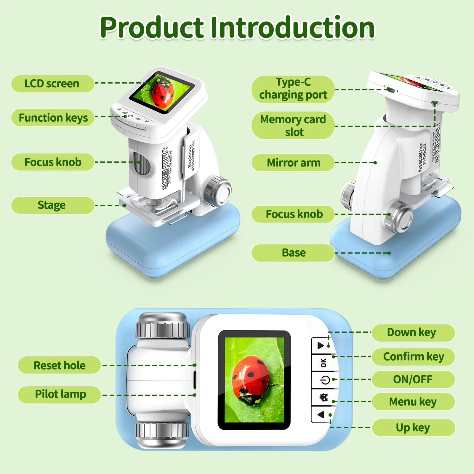Microscope for Kids, 1200X Kids Microscope Pocket Portable Microscopes with Photo and Video Function, Mini Handheld Digital 2" Screen Rechargeable Student Edu Science Microscopes for Kids 6-7 8-12 - Image 7