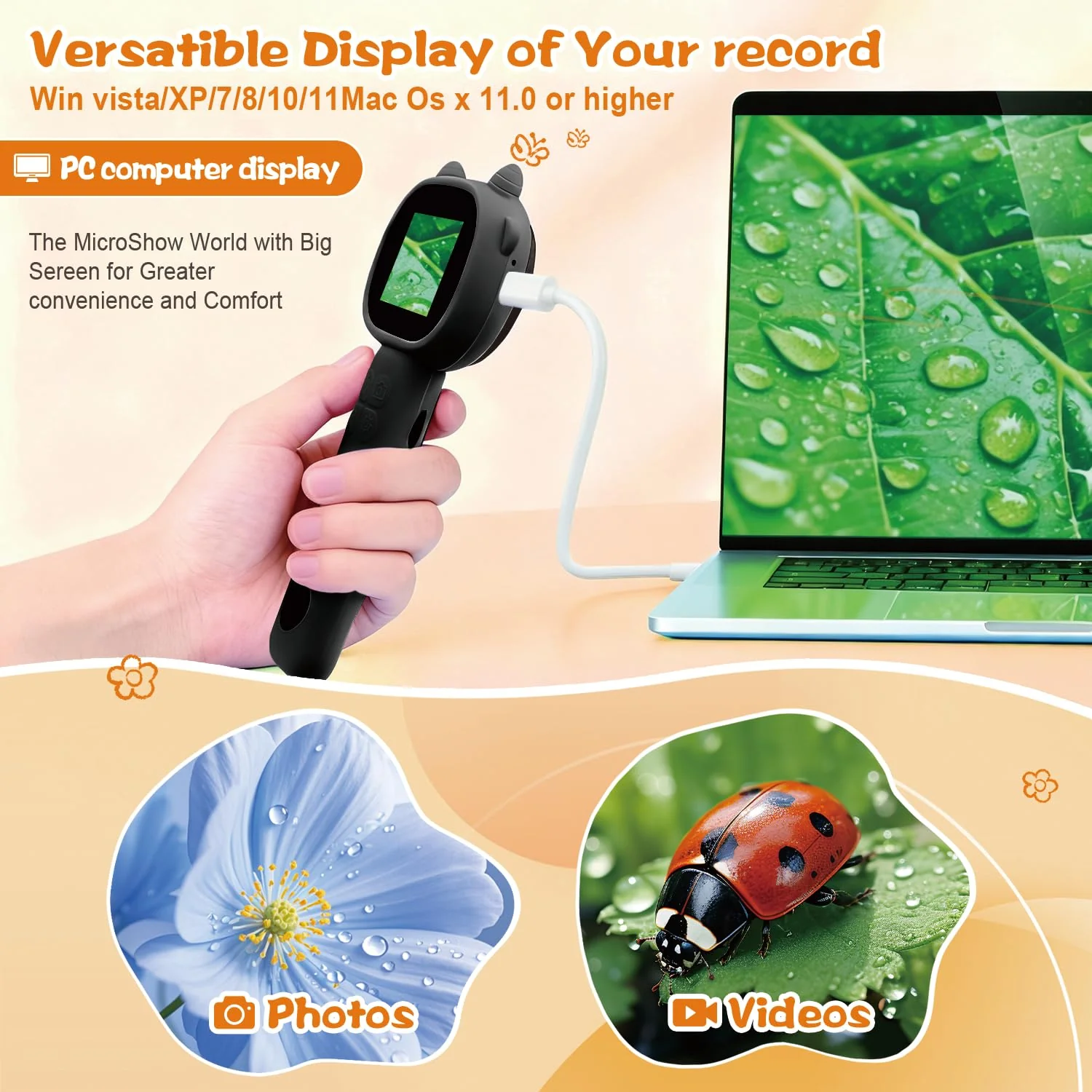Microscope for Kids 500x Magnification,4X Zoom Mini Pocket Handheld Microscope with 2.0" Screen for Toddlers-STEM Educational Science Kit Toddler for Boys Girls Aged 3-12(Black) Black - Image 3