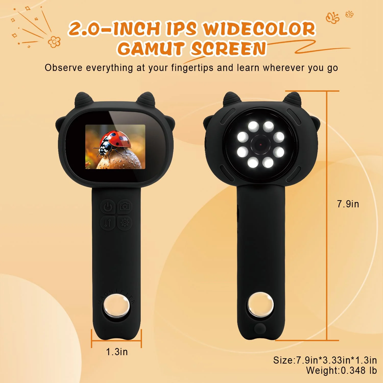 Microscope for Kids 500x Magnification,4X Zoom Mini Pocket Handheld Microscope with 2.0" Screen for Toddlers-STEM Educational Science Kit Toddler for Boys Girls Aged 3-12(Black) Black - Image 8