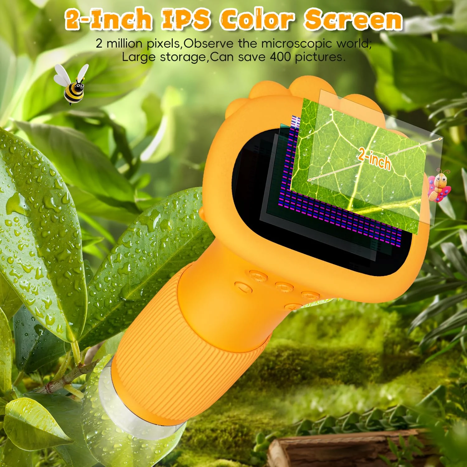 Microscope for Kids, Ahalfcit 1000X Handheld Digital Microscope with 2” HD IPS Screen, Portable Mini Camera for Exploring Nature, Science Educational Toy, Birthday Gift for 3-12 Years Old Boys Girls Orange - Image 2