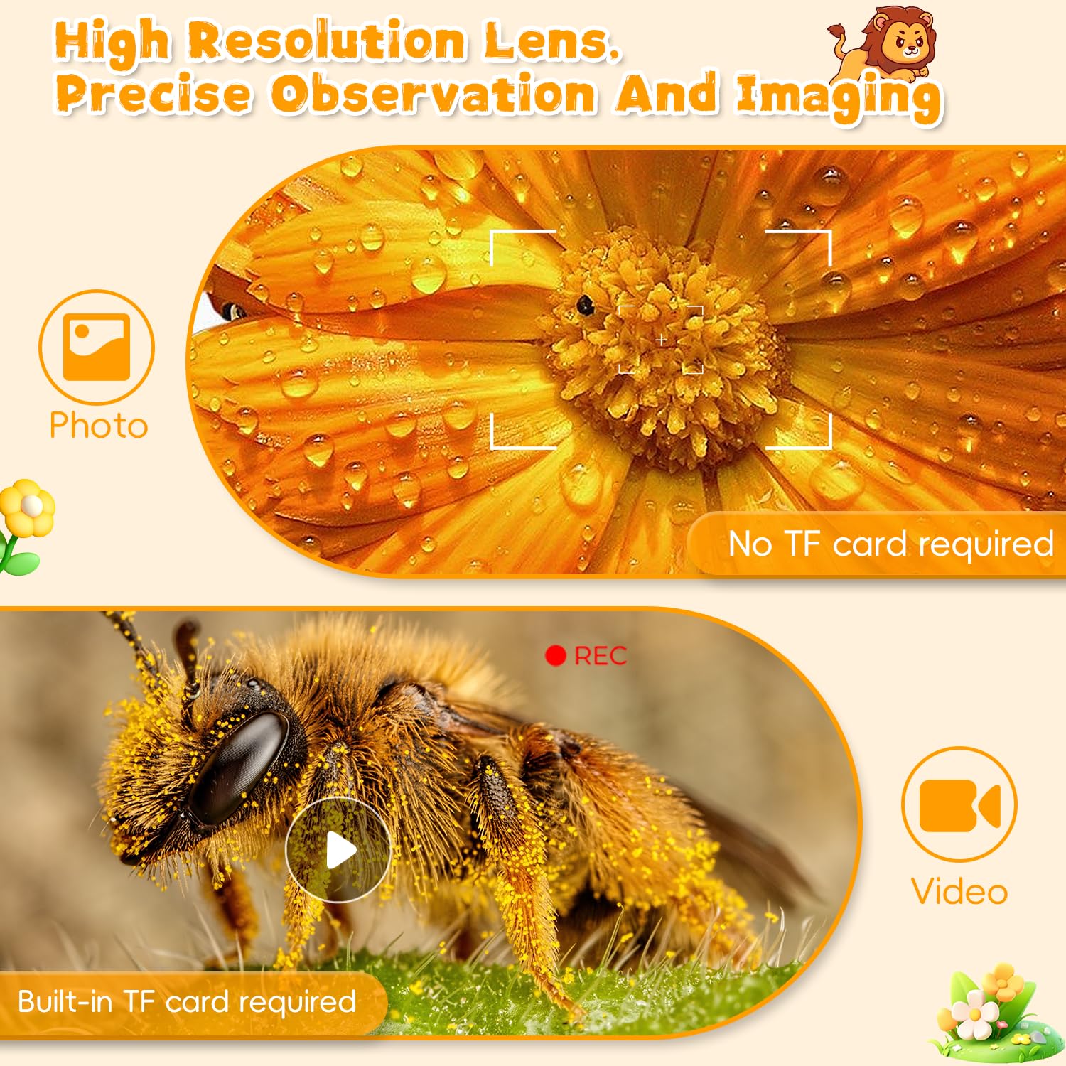 Microscope for Kids, Ahalfcit 1000X Handheld Digital Microscope with 2” HD IPS Screen, Portable Mini Camera for Exploring Nature, Science Educational Toy, Birthday Gift for 3-12 Years Old Boys Girls Orange - Image 6