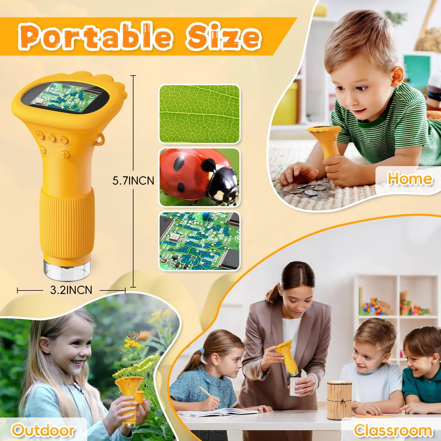 Microscope for Kids, Ahalfcit 1000X Handheld Digital Microscope with 2” HD IPS Screen, Portable Mini Camera for Exploring Nature, Science Educational Toy, Birthday Gift for 3-12 Years Old Boys Girls Orange - Image 7