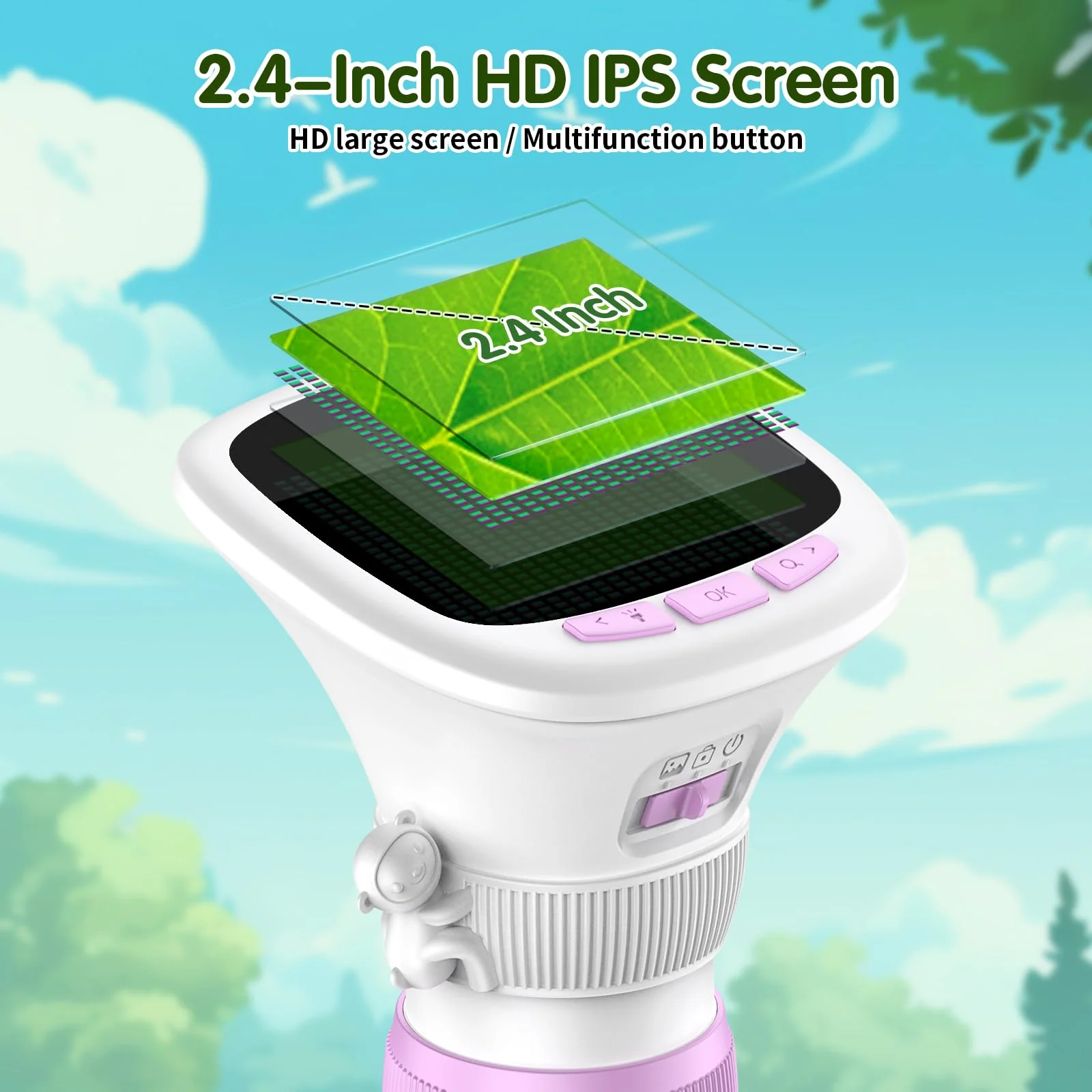 Microscope for Kids, EDCREATY 200X-1000X Portable Pocket Handheld Microscope, 2.4 High-Definition Screen, 200W Pixels for Birthday Christmas Holiday Toys Gifts for 5 6 7 8 9 10 11 12 Kids Purple+While - Image 2