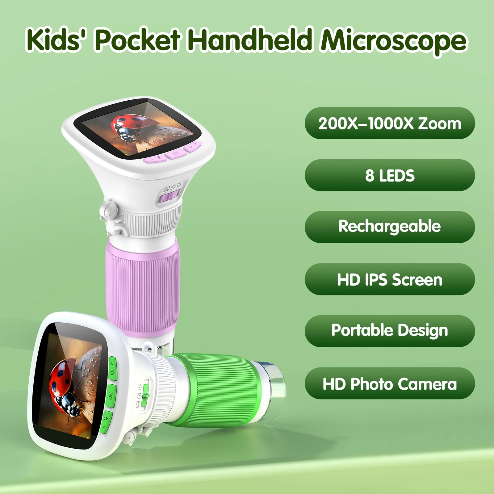 Microscope for Kids, EDCREATY 200X-1000X Portable Pocket Handheld Microscope, 2.4 High-Definition Screen, 200W Pixels for Birthday Christmas Holiday Toys Gifts for 5 6 7 8 9 10 11 12 Kids Purple+While - Image 5