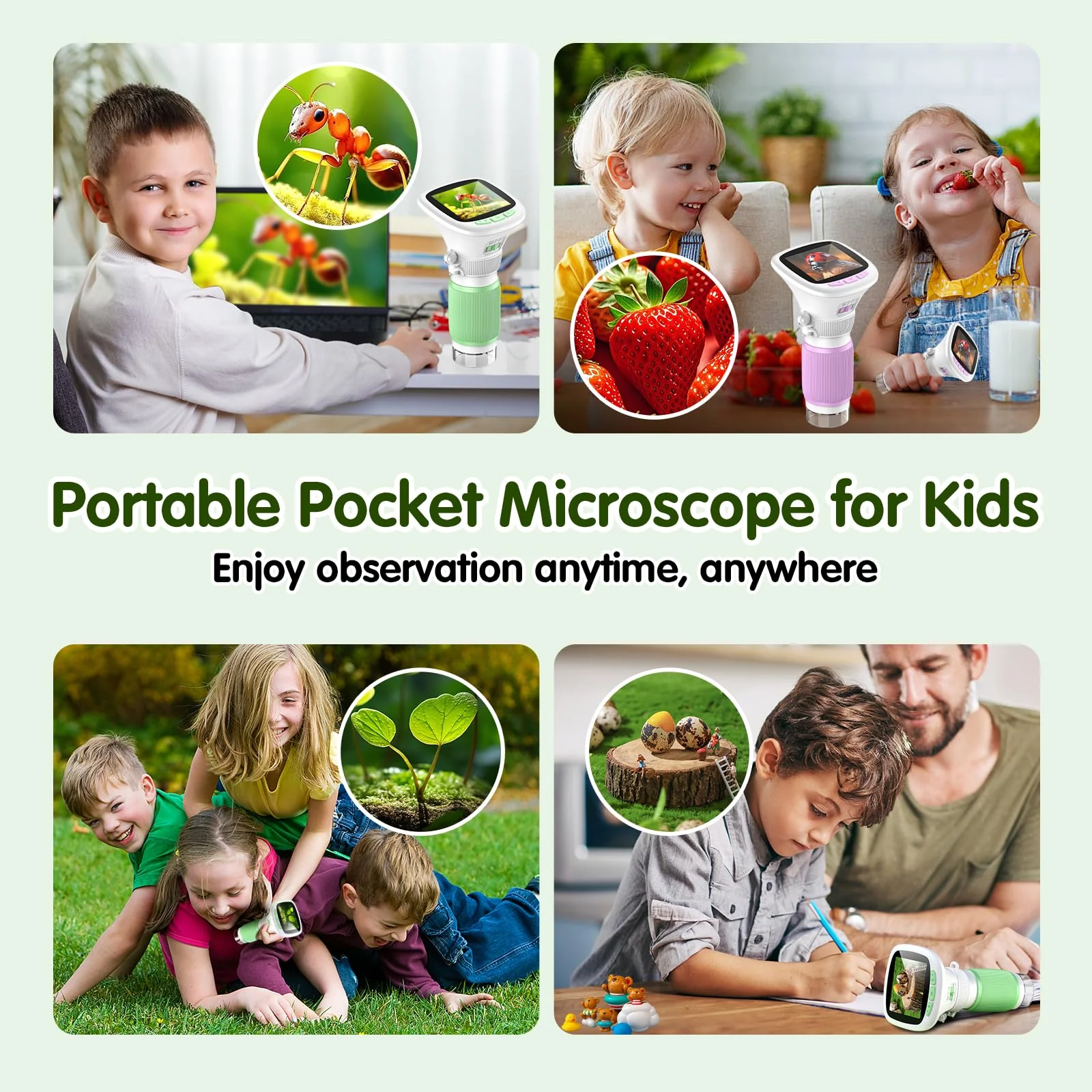 Microscope for Kids, EDCREATY 200X-1000X Portable Pocket Handheld Microscope, 2.4 High-Definition Screen, 200W Pixels for Birthday Christmas Holiday Toys Gifts for 5 6 7 8 9 10 11 12 Kids Purple+While - Image 7